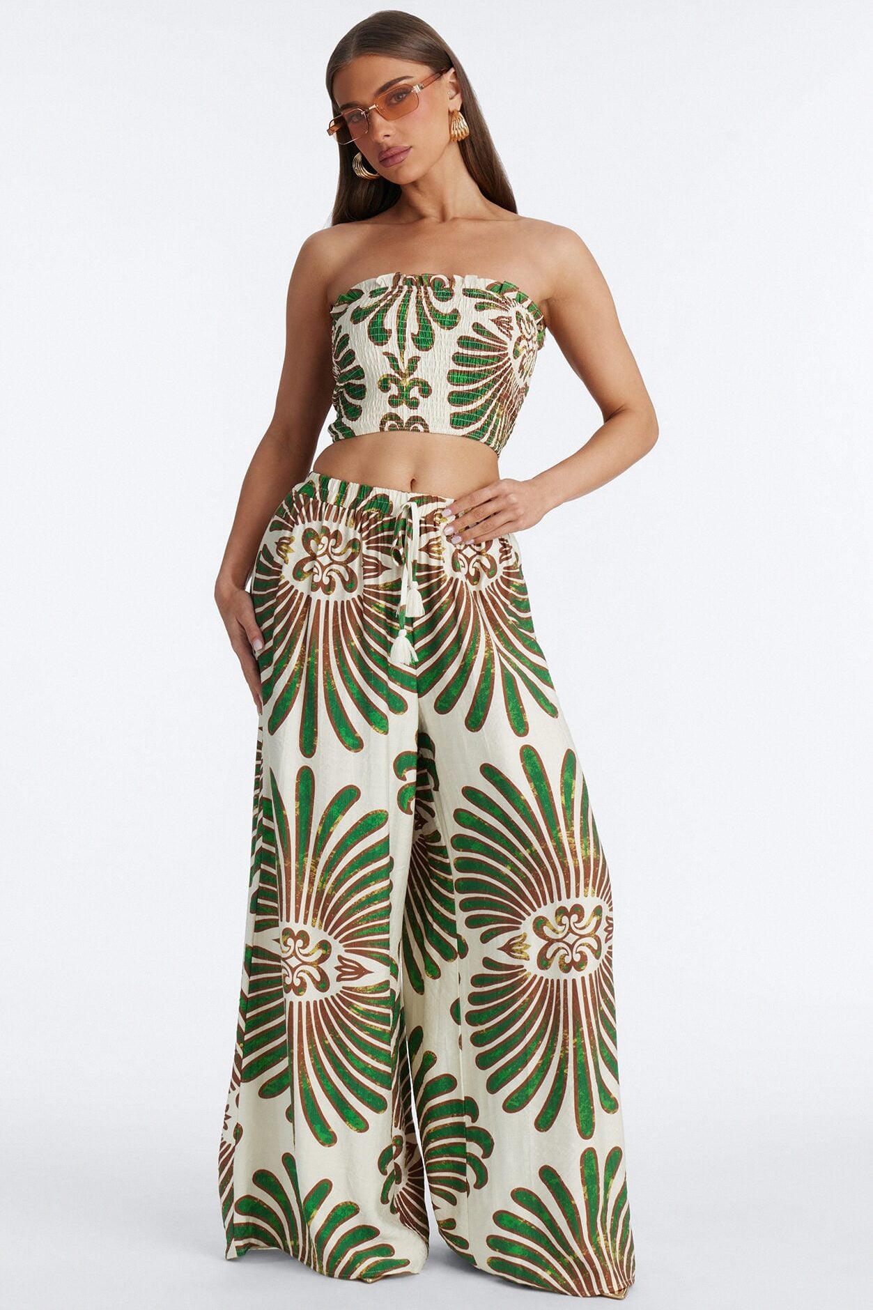 Jenna Printed Linen Pant Set - Green/combo image 1