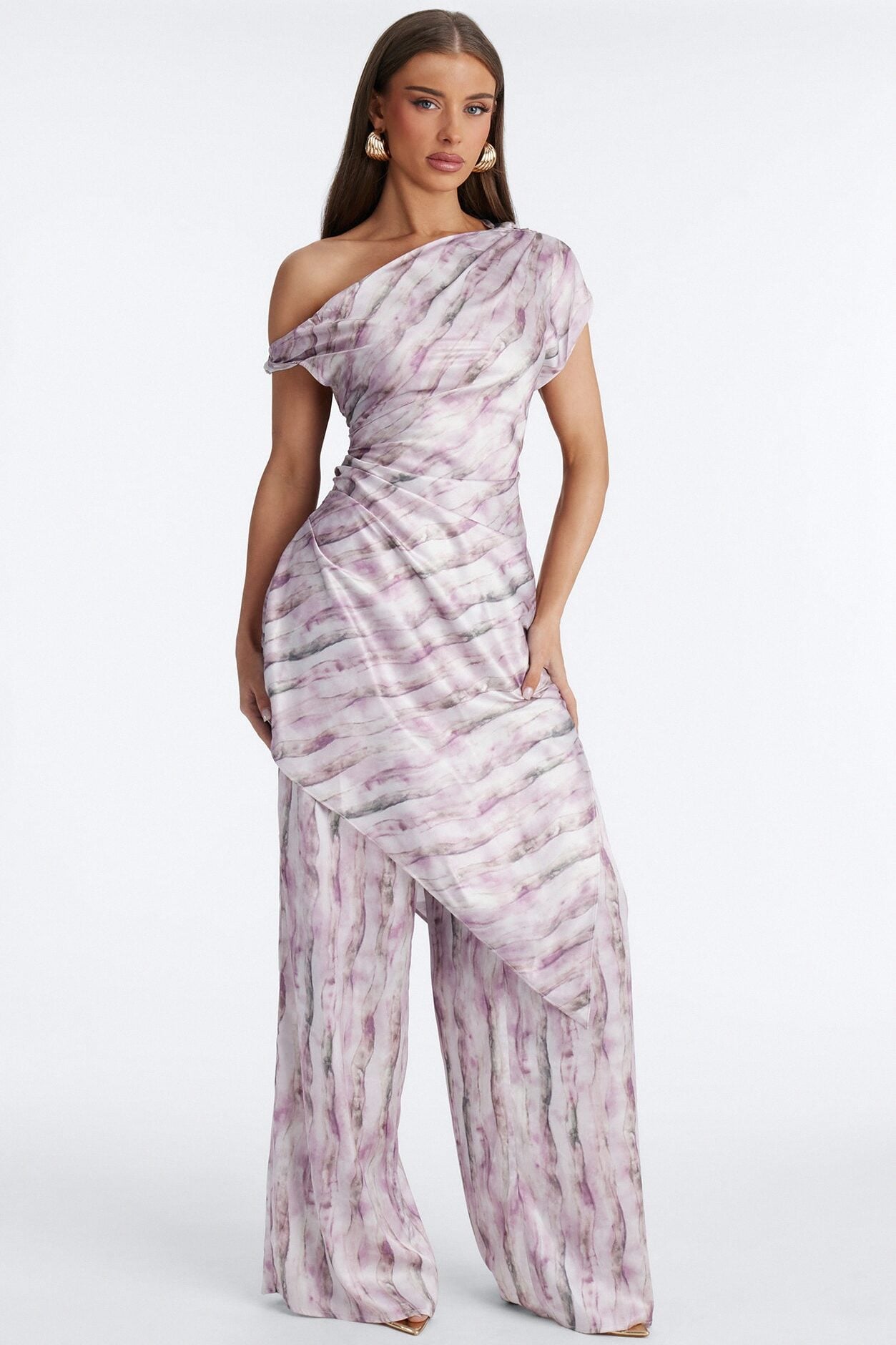 Callie Off Shoulder Asymmetrical Pant Set - Mauve/combo image 1