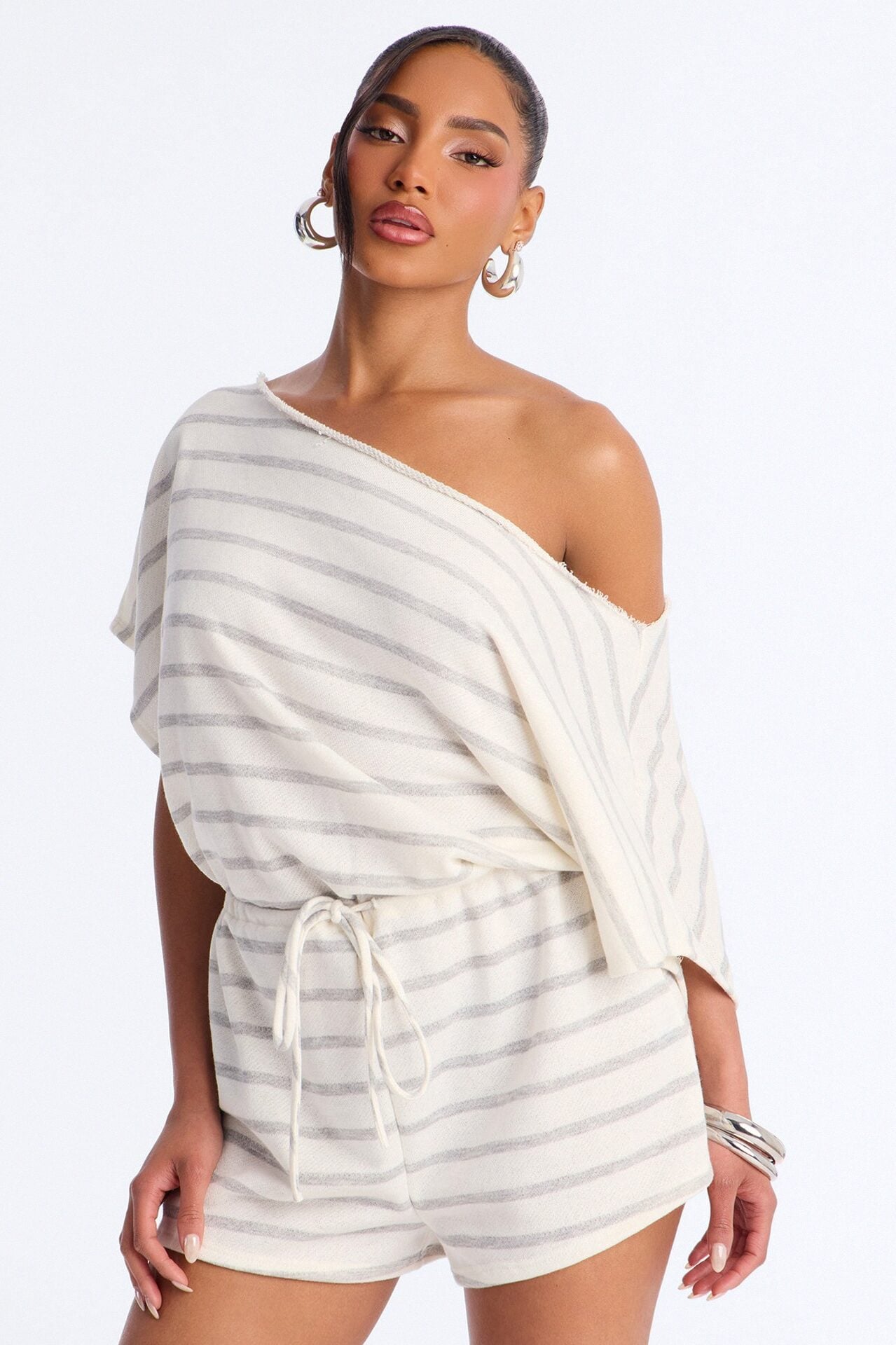 Sunday Stripes French Terry Romper - Grey image 1