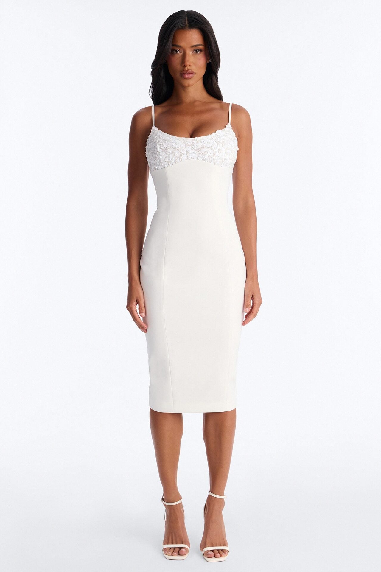 Enchanted Embellished Crepe Midi Dress - White image 1