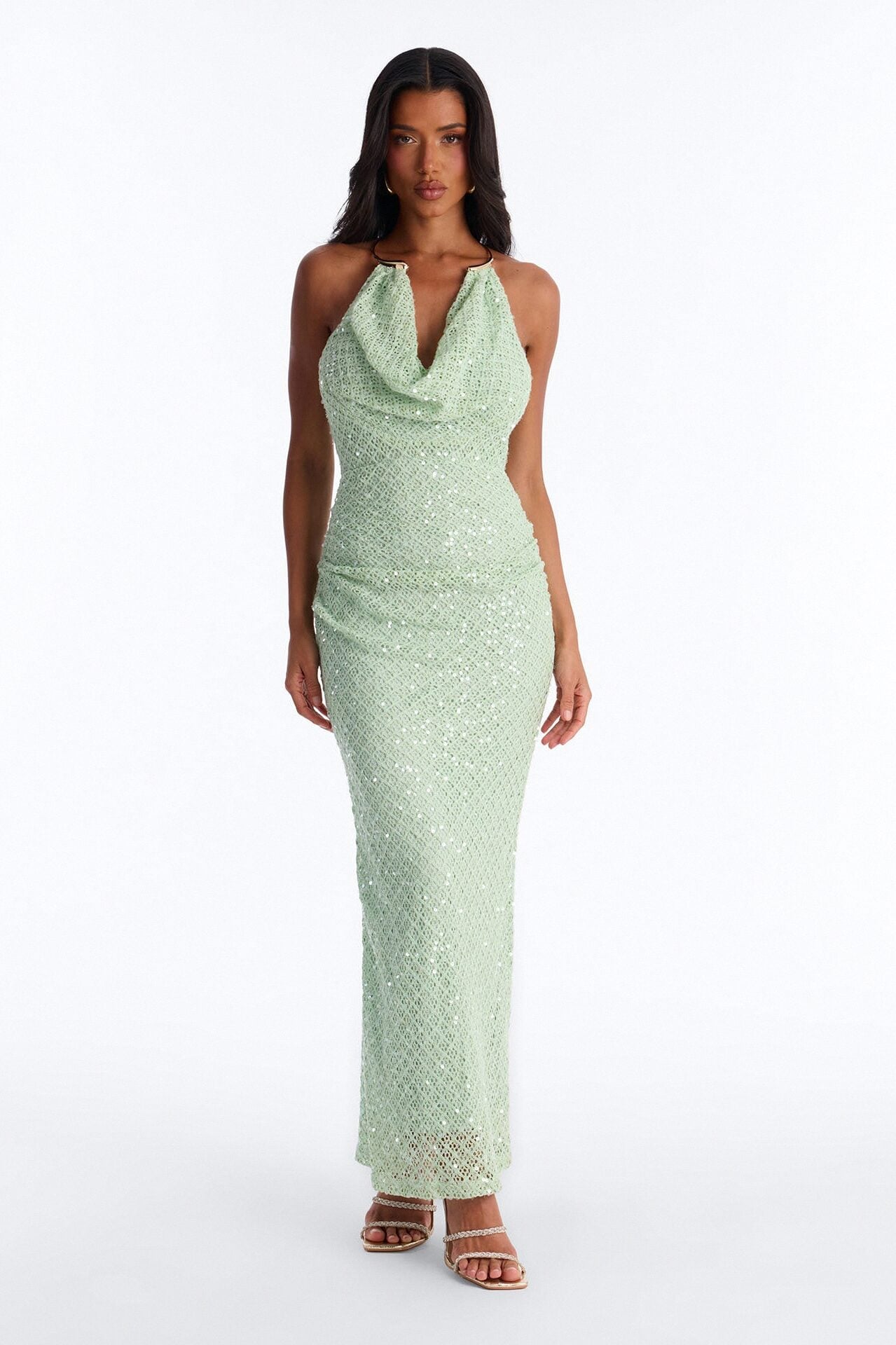 Gleam And Glow Sequin Crochet Maxi Dress - Sage image 1