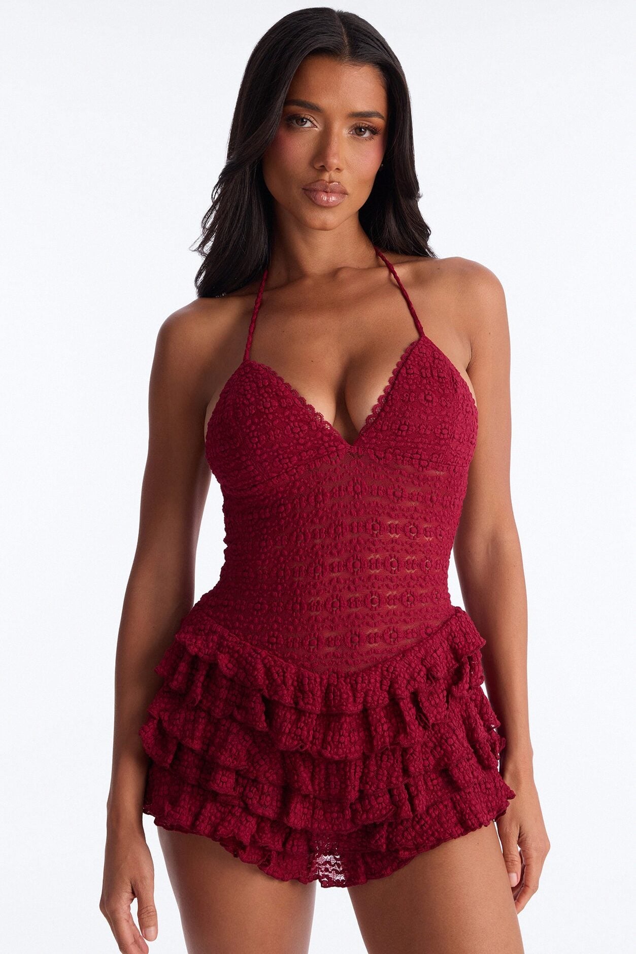 Fawn Lace Micro Romper - Wine image 1
