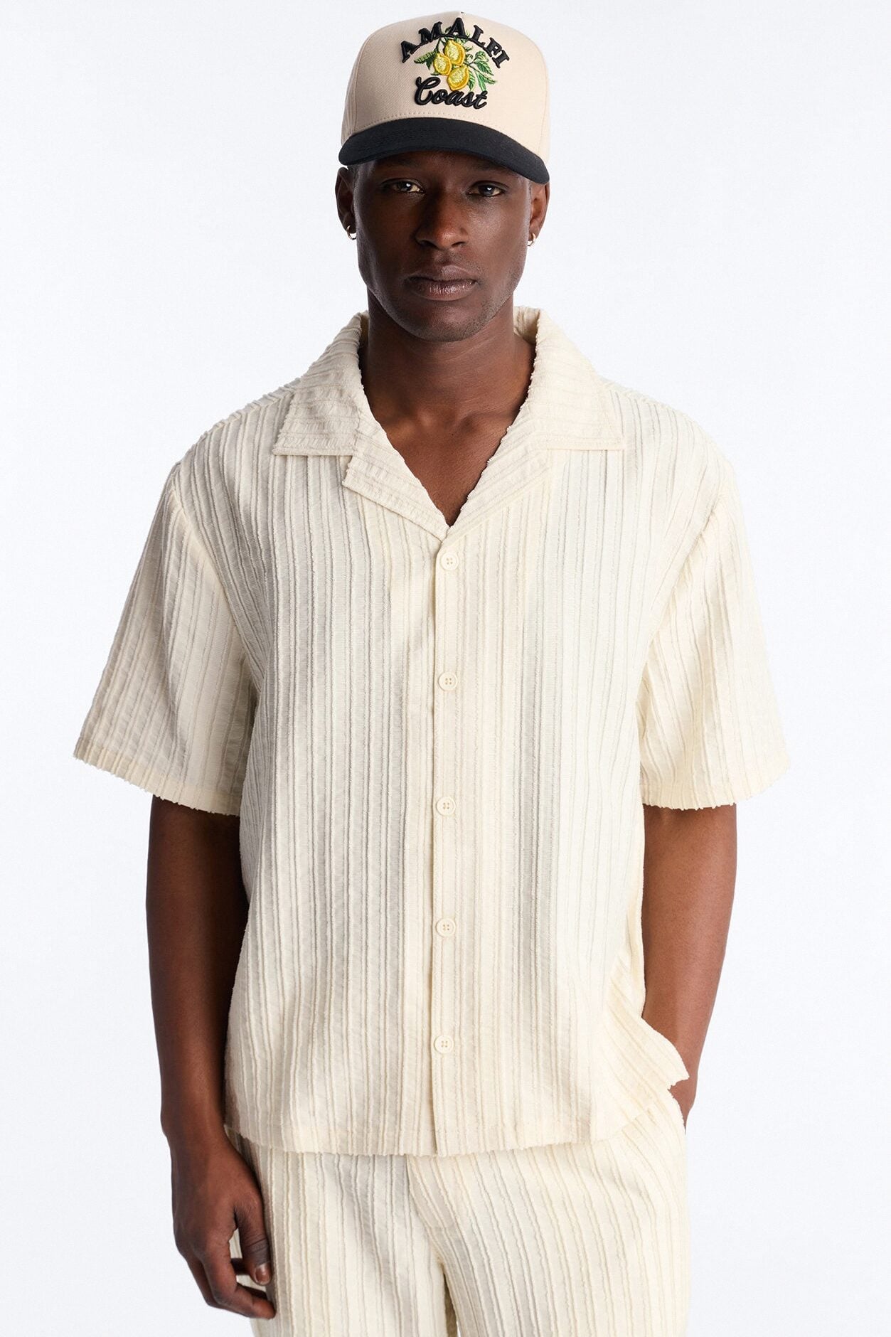 Relaxed Aegean Pleat Cuban Collar Button Up - Cream image 1
