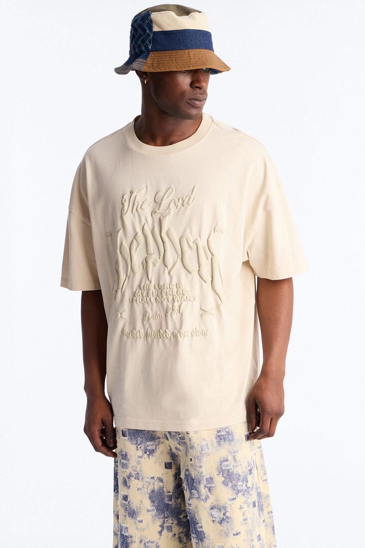 Psalms 23 Puff Print Oversized Short Sleeve Tee - Cream image 1