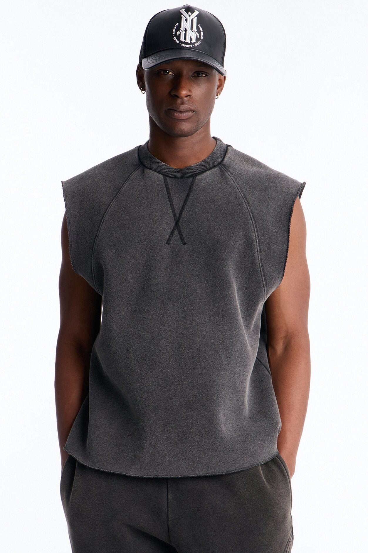 Washed Raw Edge Relaxed Muscle Tee - Black Wash image 1
