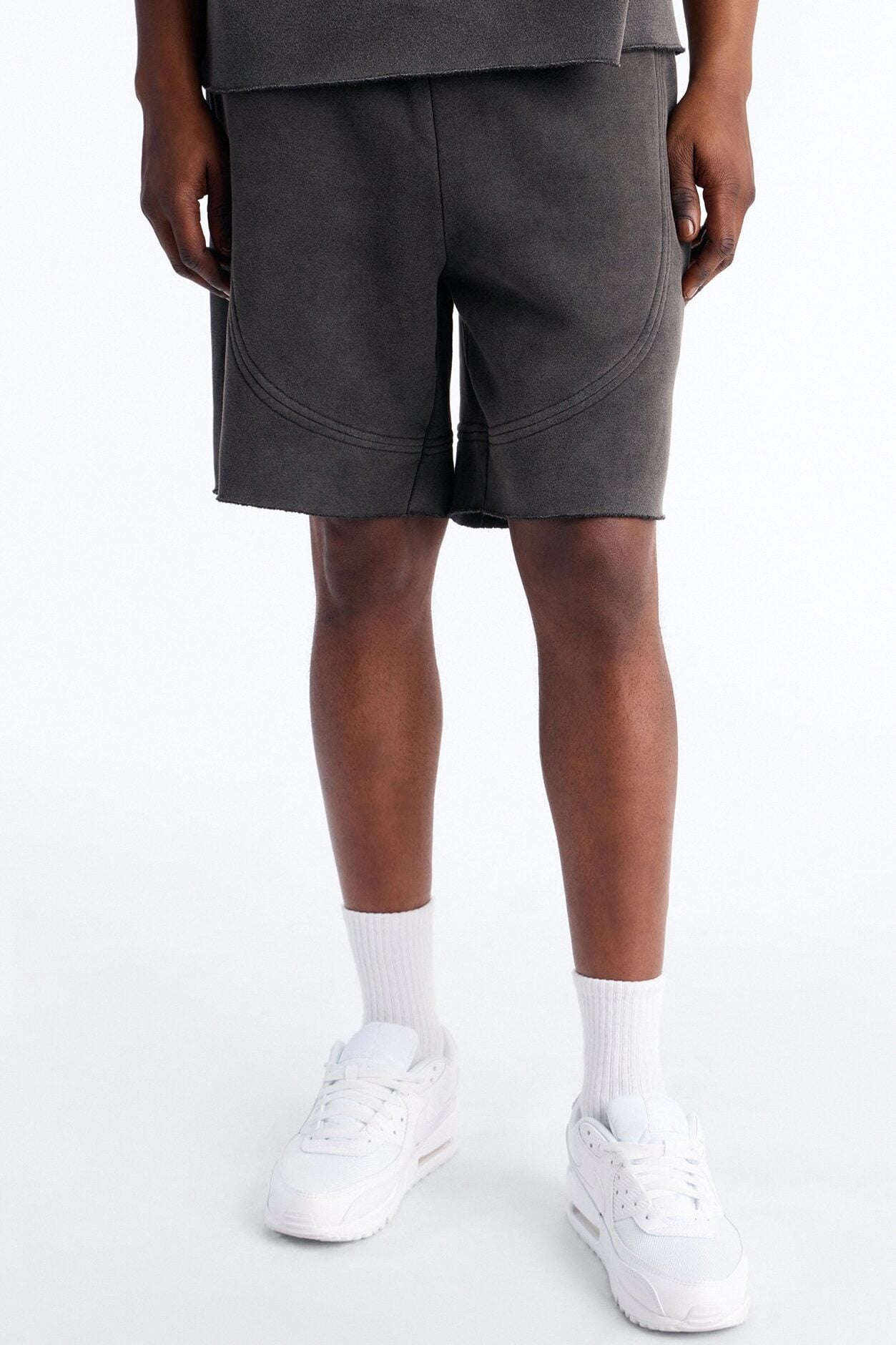 Washed Raw Edge Baggy Sweatshort - Black Wash image 1