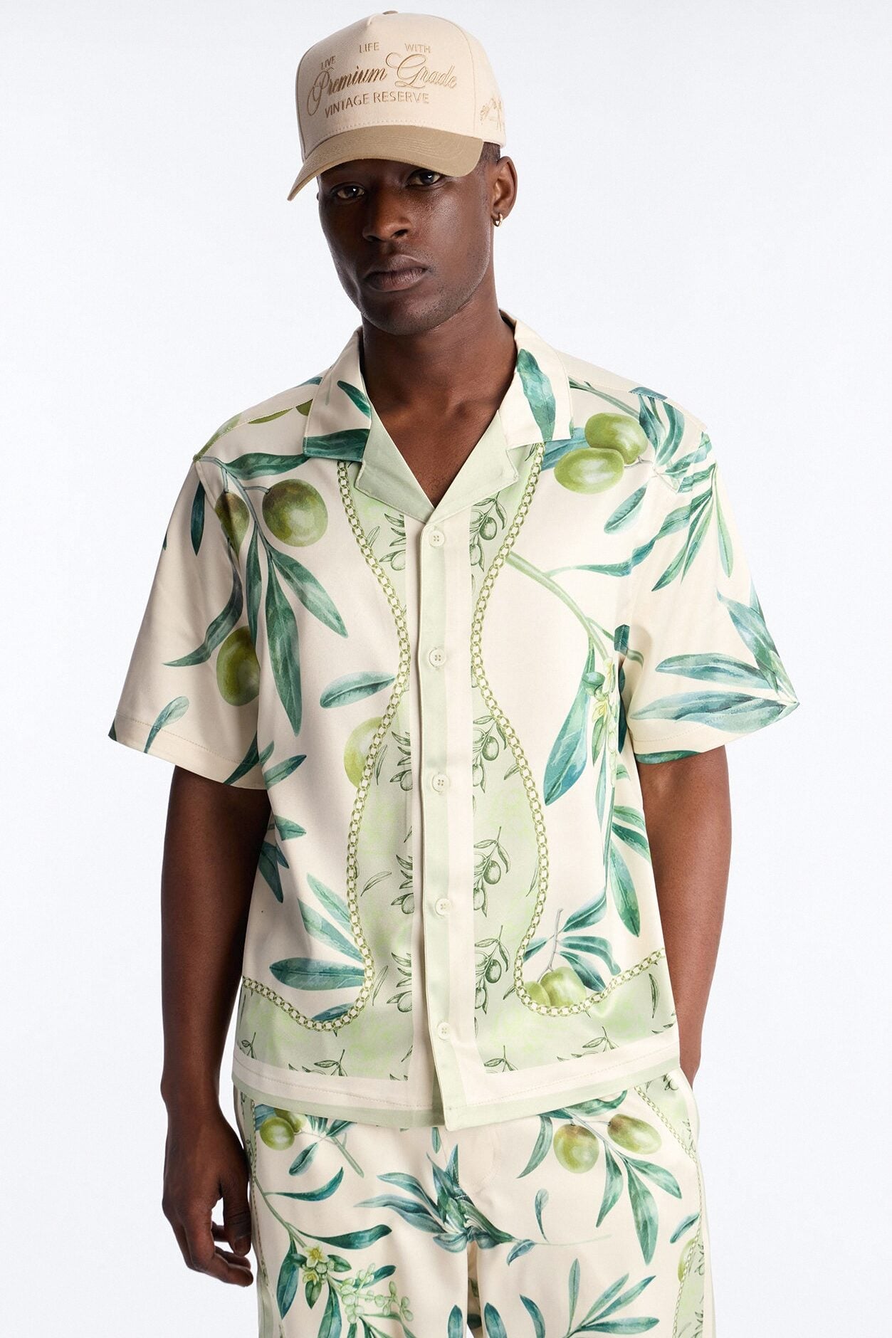 Relaxed Mediterranean Orchard Cuban Button Up Shirt - Green image 1