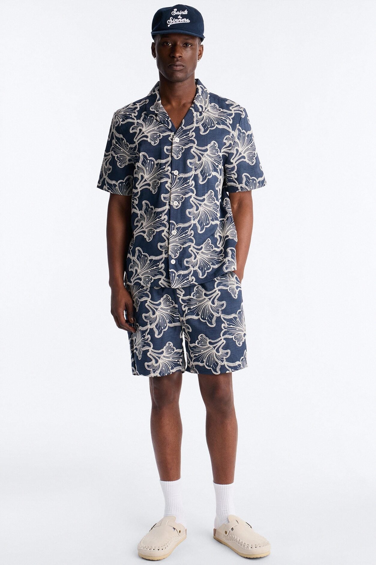 Coastal Drift Cuban Button Up Shirt - Navy image 1