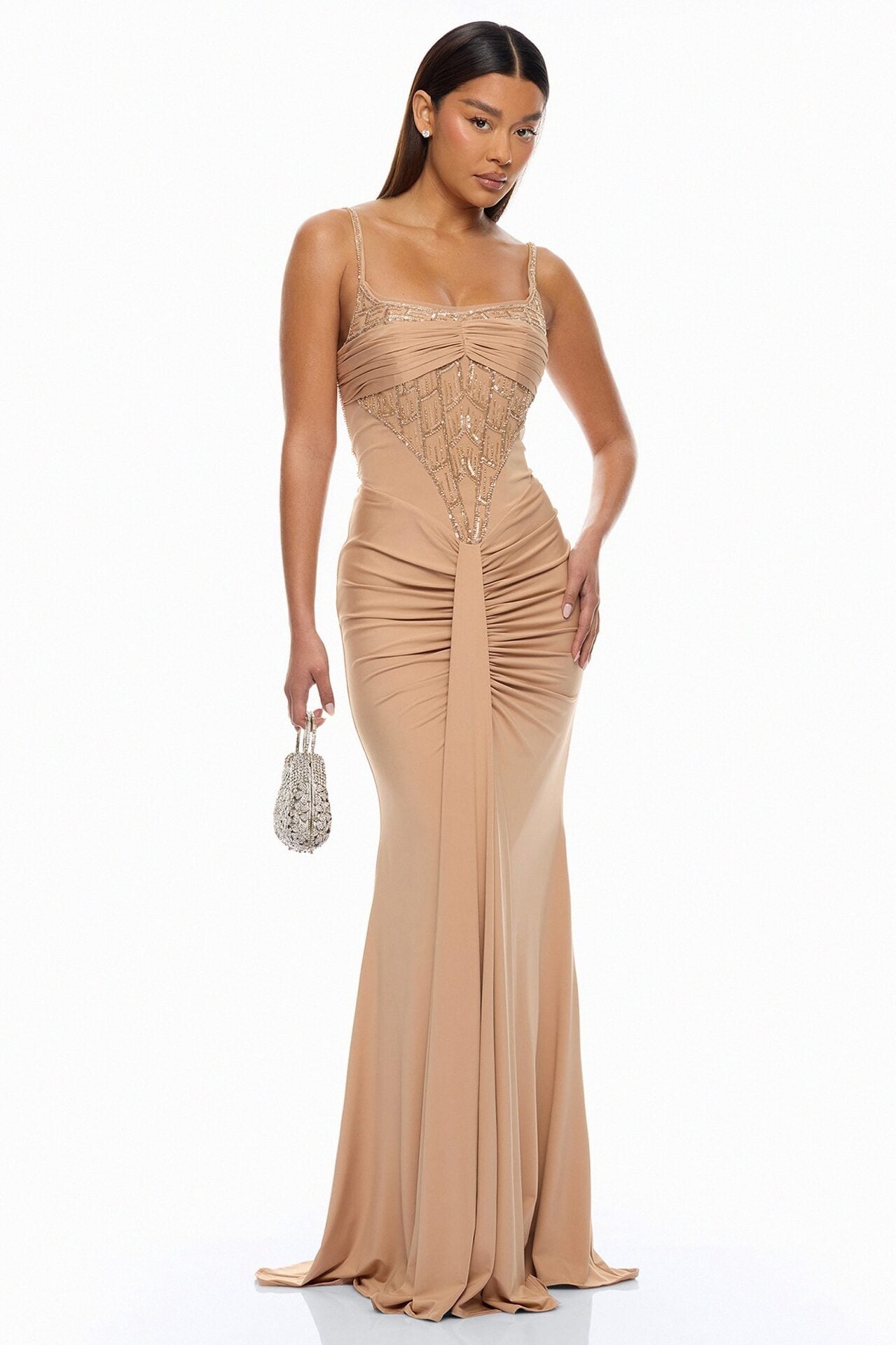 Party All Night Embellished Maxi Dress - Nude image 1