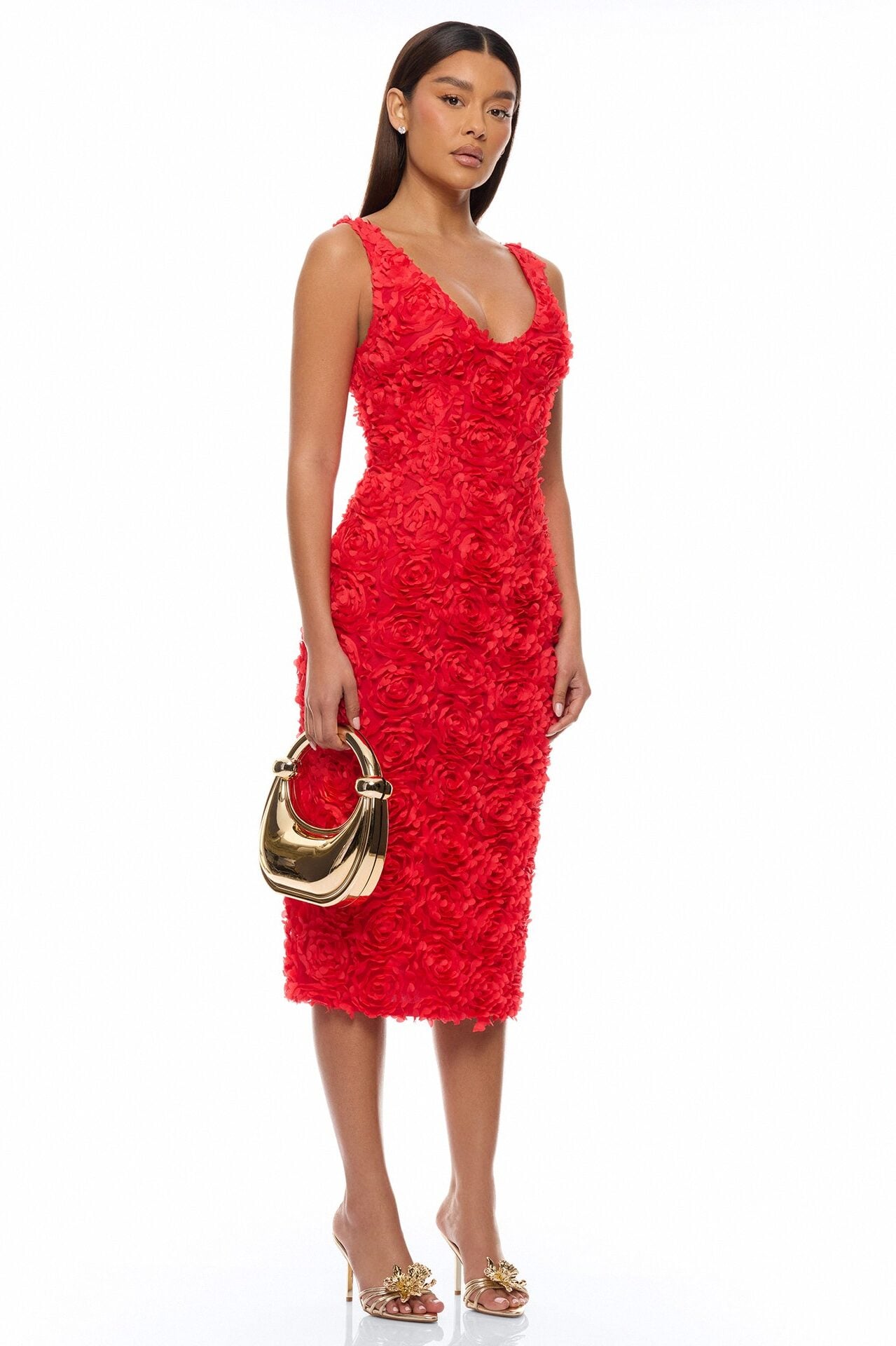 Rose Gardens Floral Applique Midi Dress - Red image 1