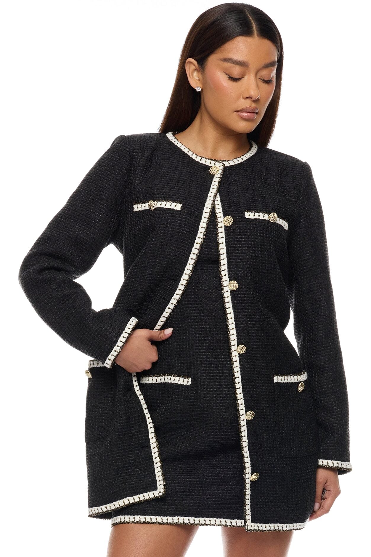 Juliette Tweed 2 Piece Mini Dress Set - Black image 1
