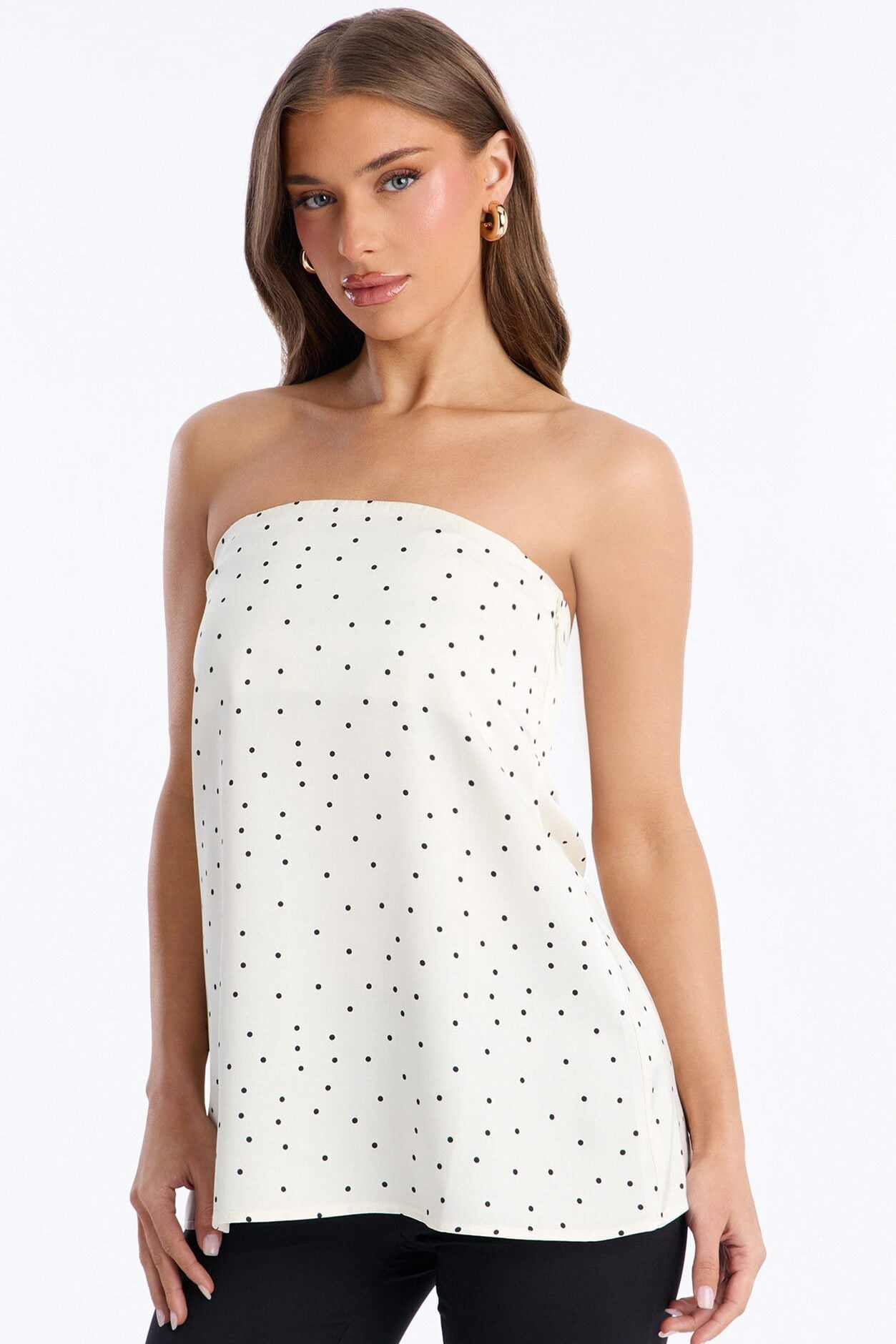 Spring Breeze Polka Dot Satin Tube Top - Cream/combo image 1