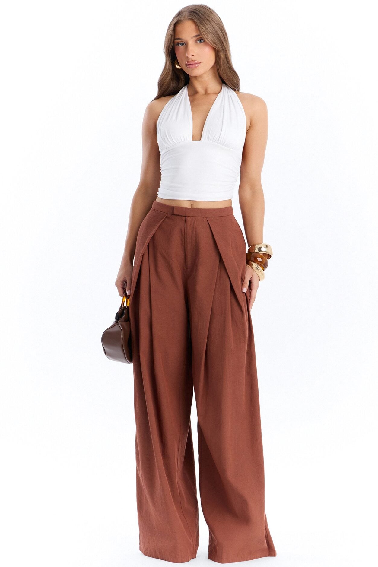 Tyra High Rise Pleated Wide Leg Pant - Spice image 1