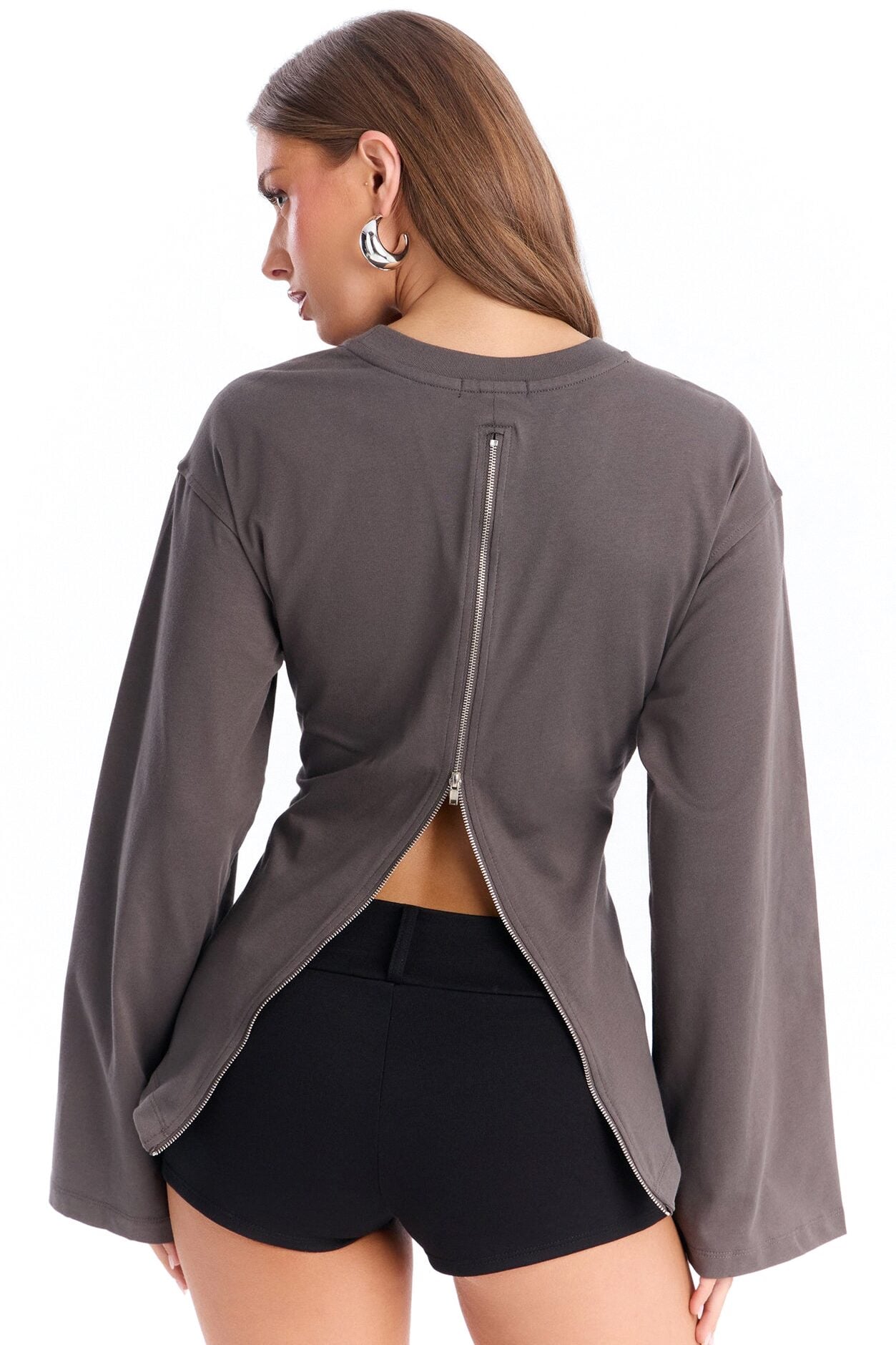 Jayden Fitted Shirt Long Sleeve T-Shirt - Charcoal image 1
