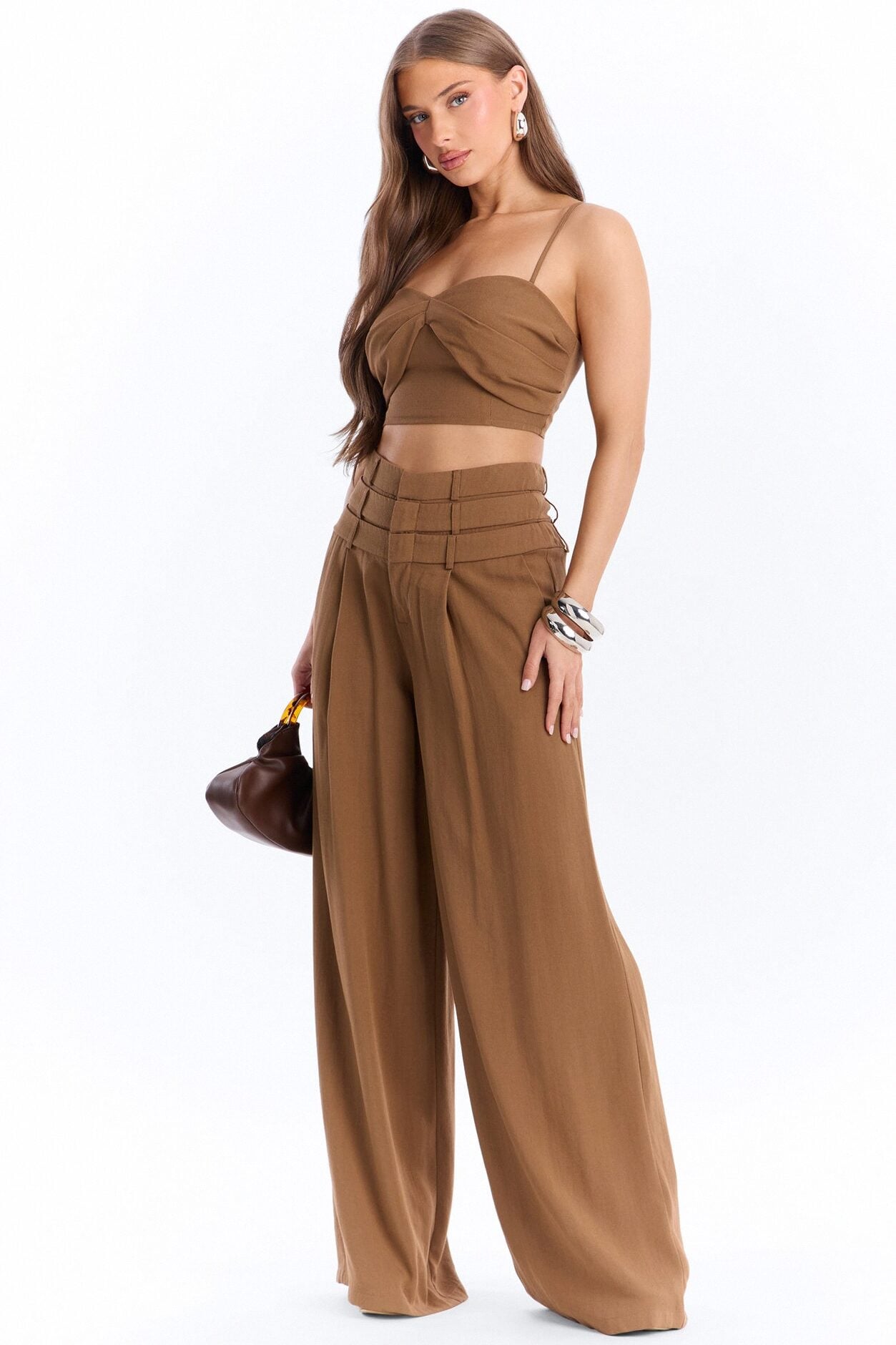 Monica Linen Layered Trouser Set - Brown image 1