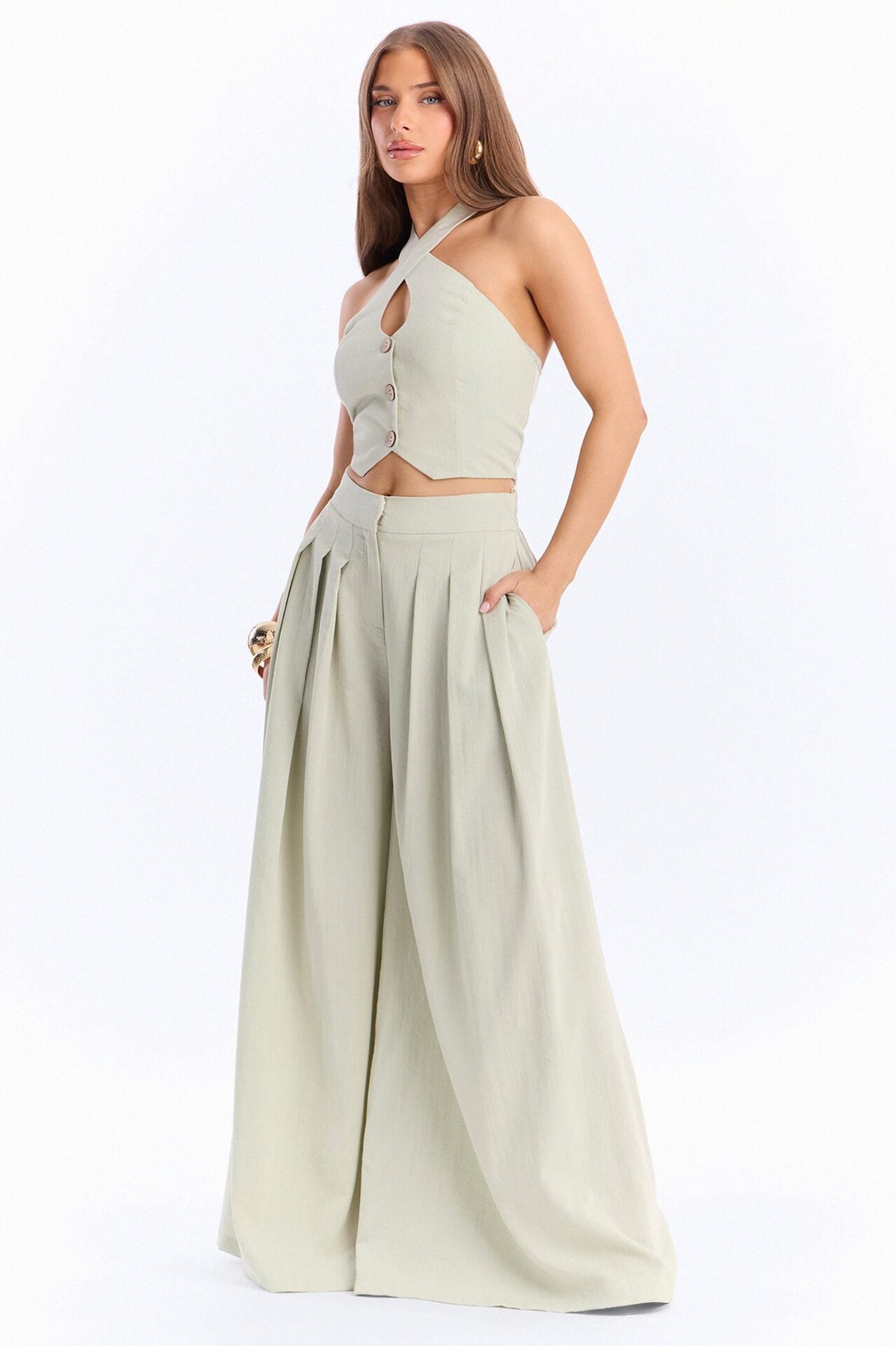 Nicole Linen Halter Pant Set - Sage image 1