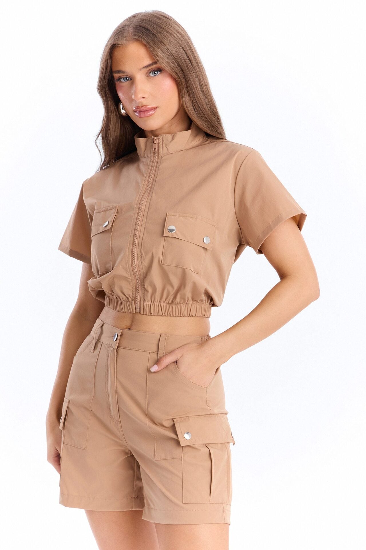 Nessa Nylon Cargo Short Set - Tan image 1