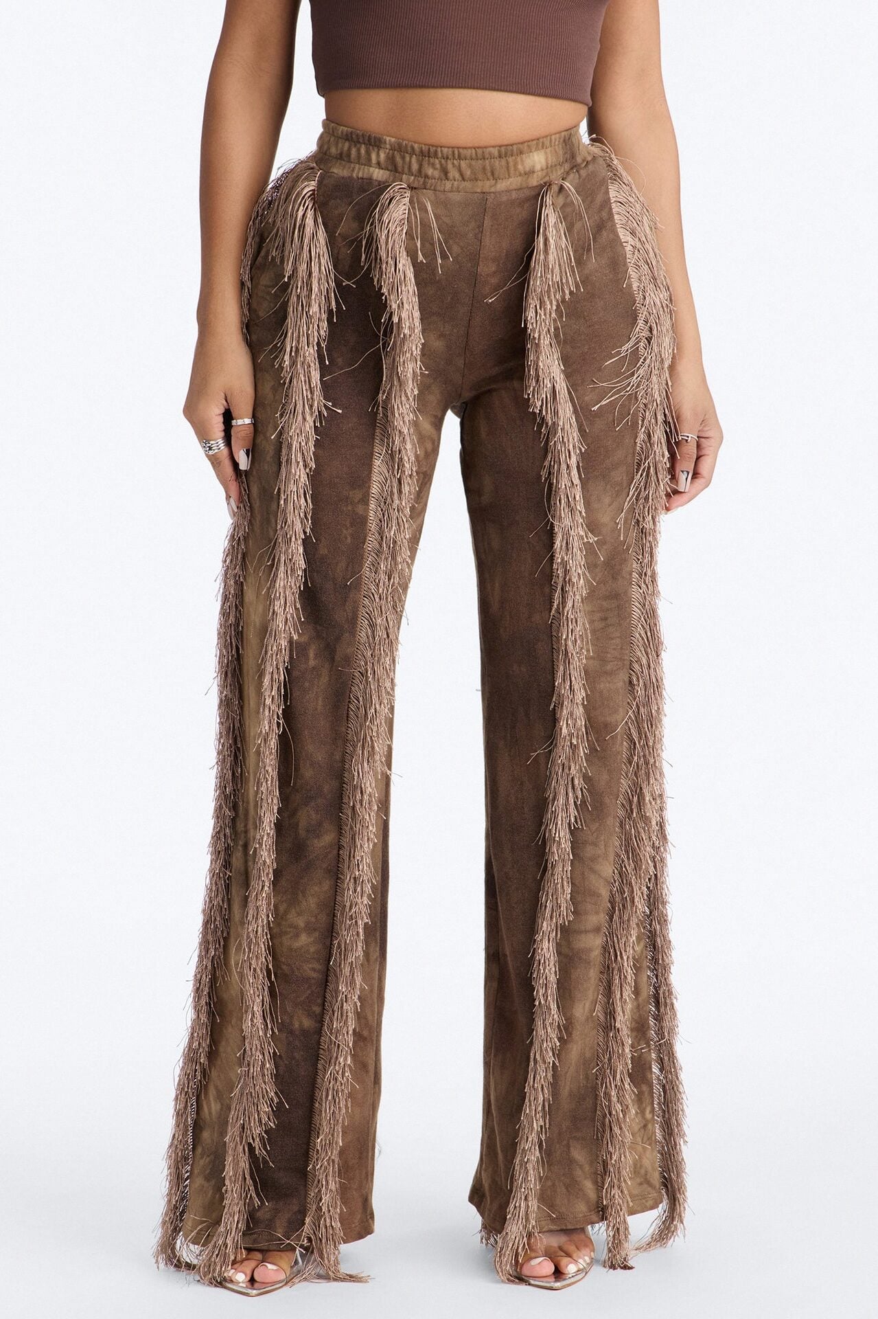 Show Me Something Fringe Wide Leg Pant 33″ - Brown image 1