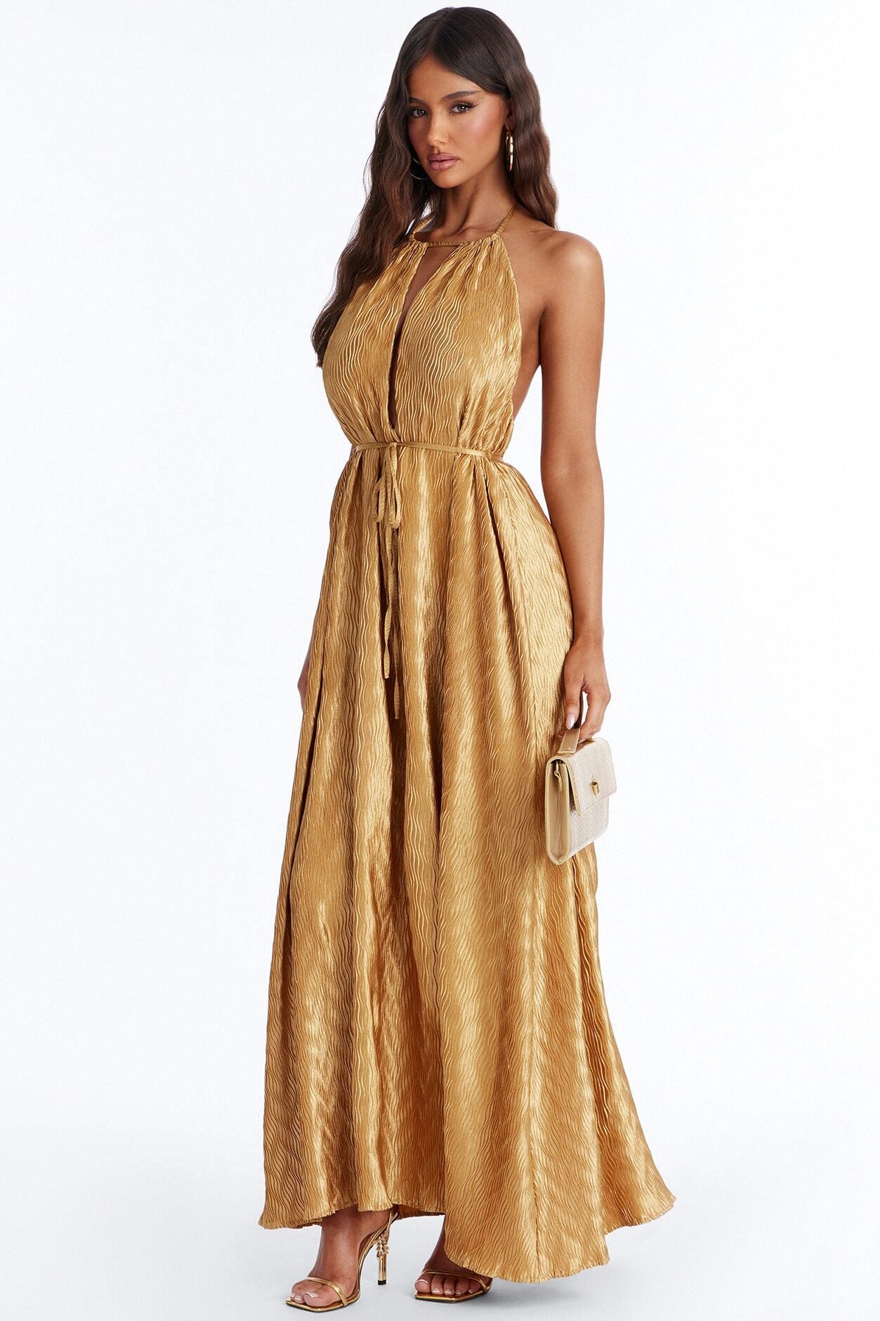 Vivianna Backless Plisse Maxi Dress - Mustard image 1