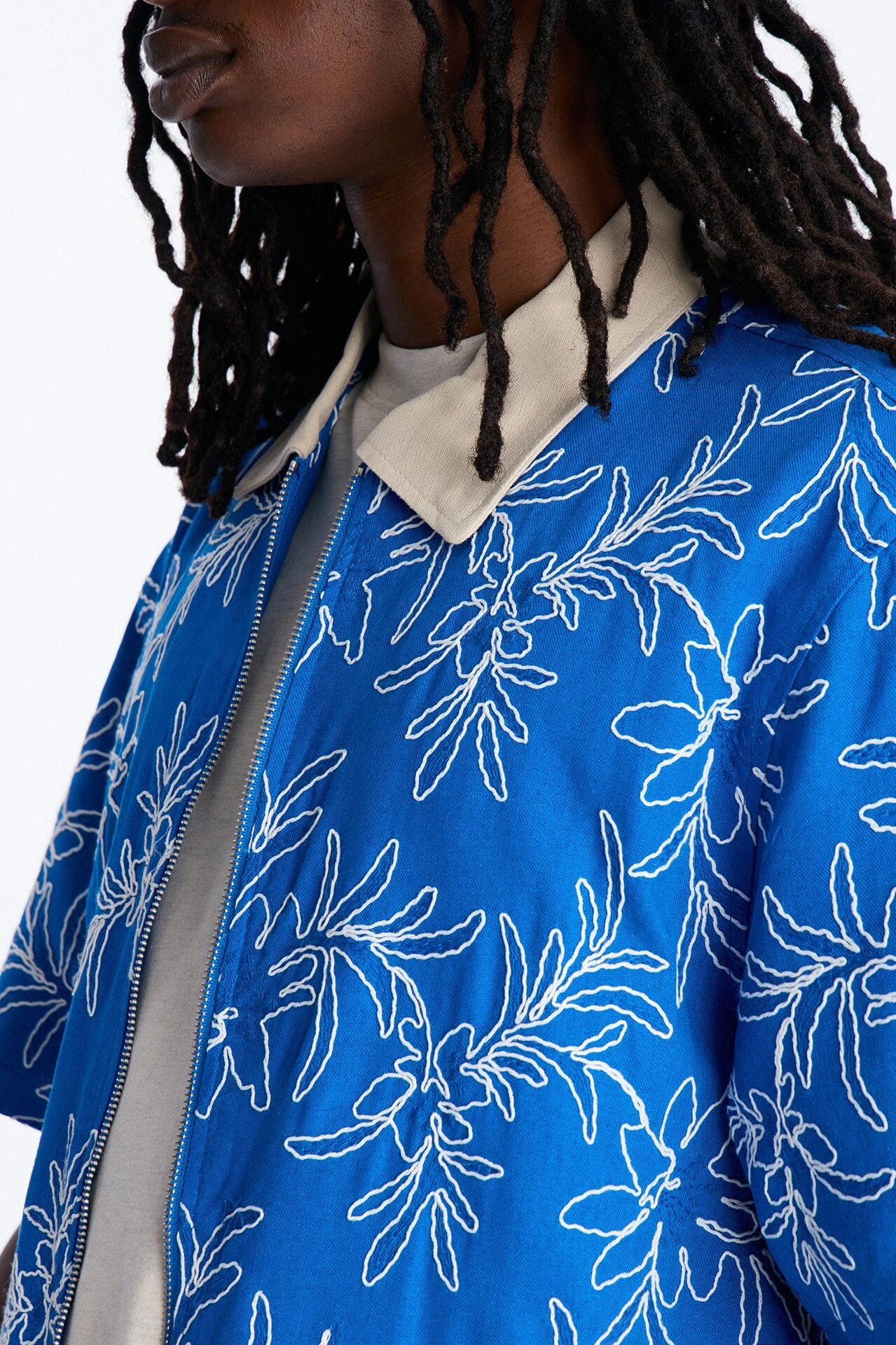 Relaxed Island Riot Embroidered Zip Shirt - Blue image 1