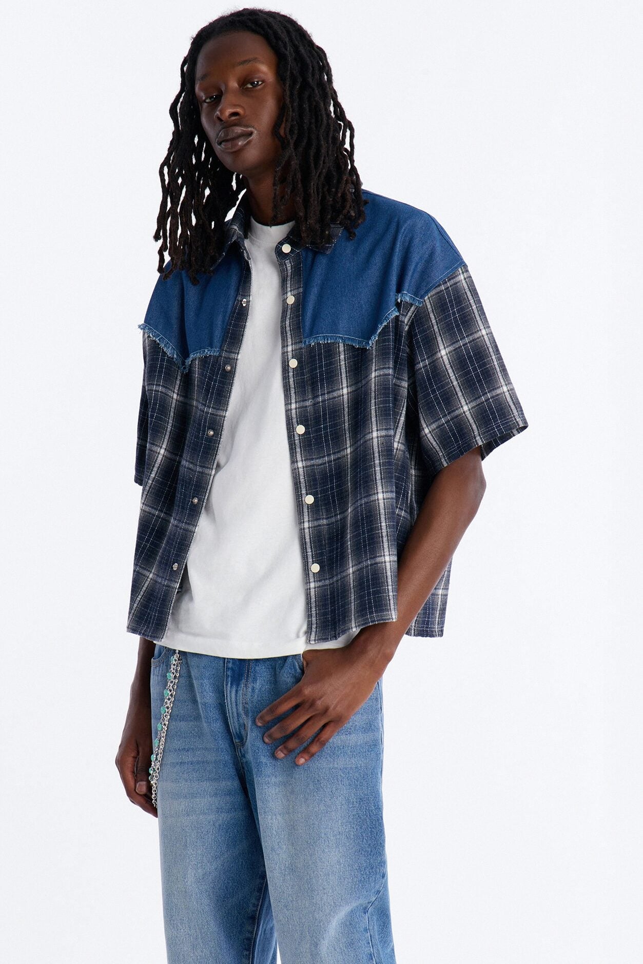 Sundown Mixed Media Button Up Shirt - Black image 1