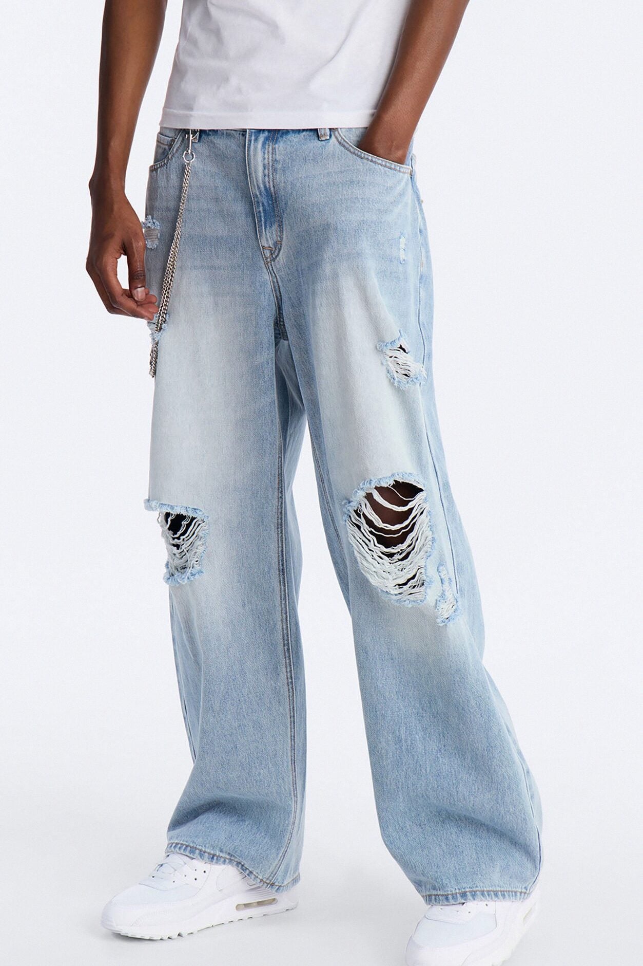 Essential Destroyed Baggy Rigid Jean - Light Blue Wash image 1