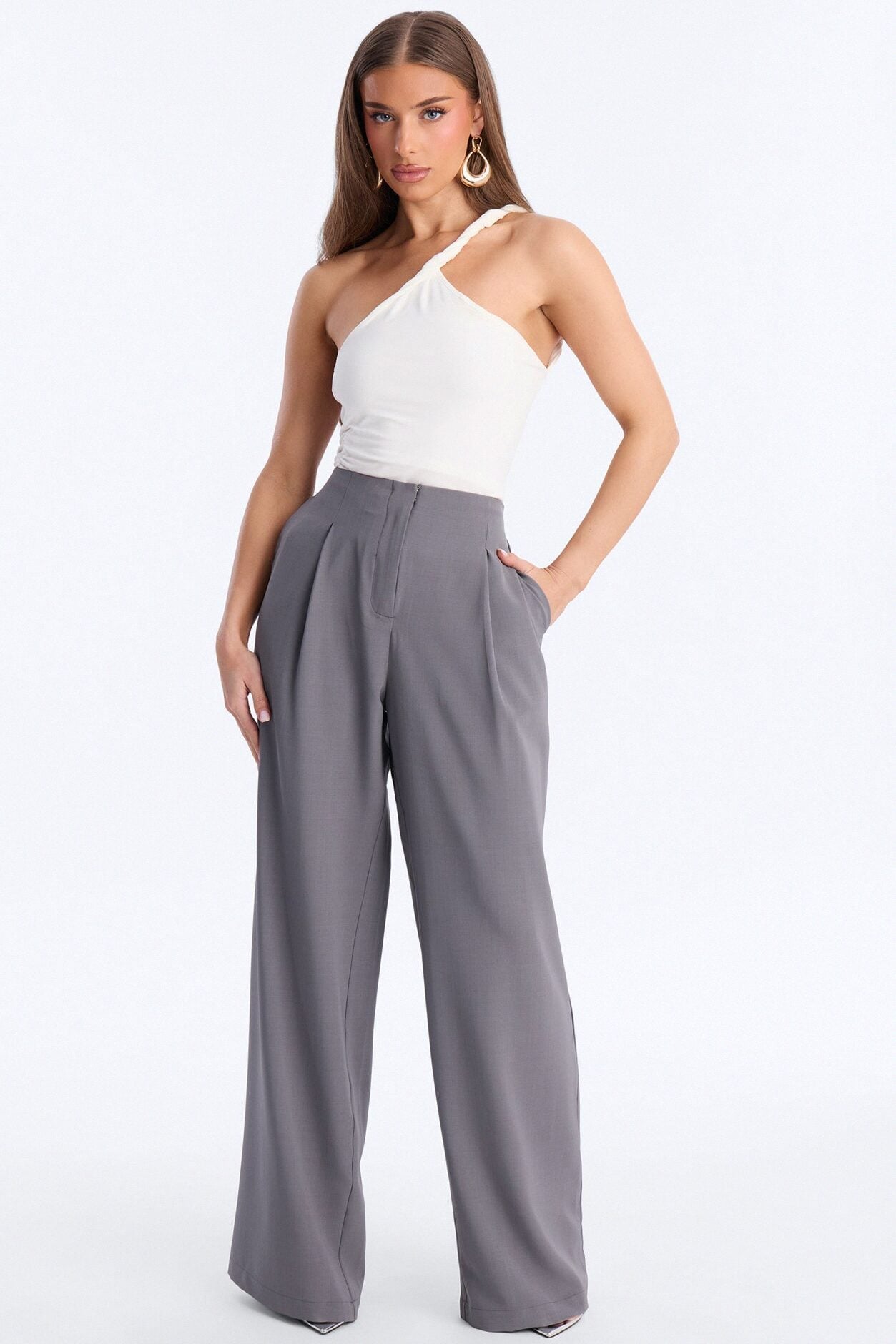 Zamara High Rise Clean Waistband Trouser Pant 33″ - Charcoal image 1