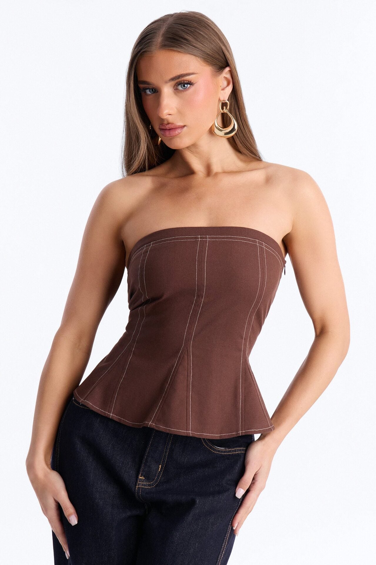 Treat Me Better Peplum Linen Top - Chocolate image 1