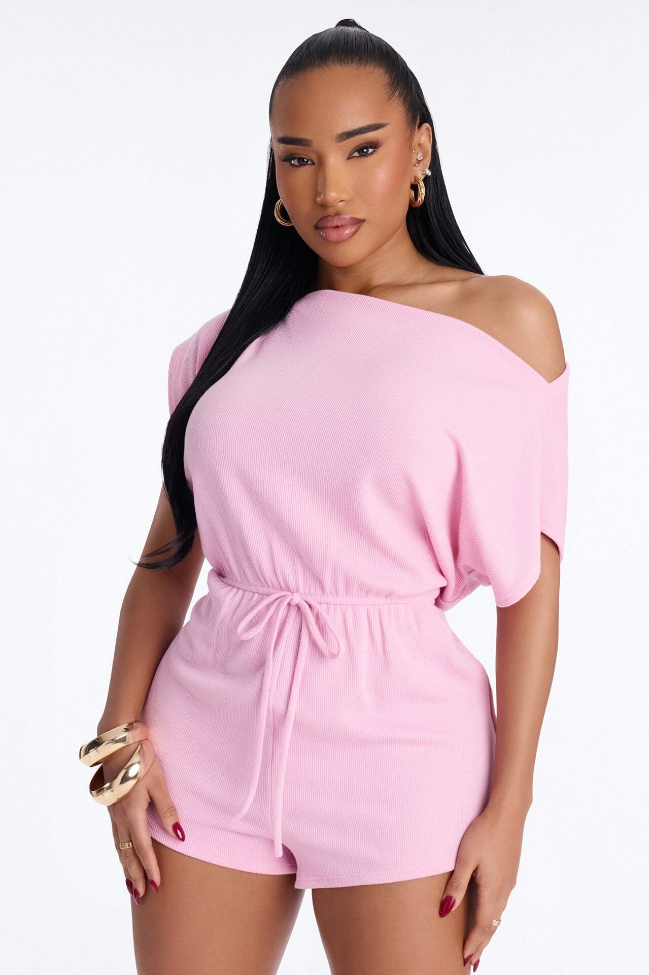 Easy Does It Ribbed Romper - Pink image 1