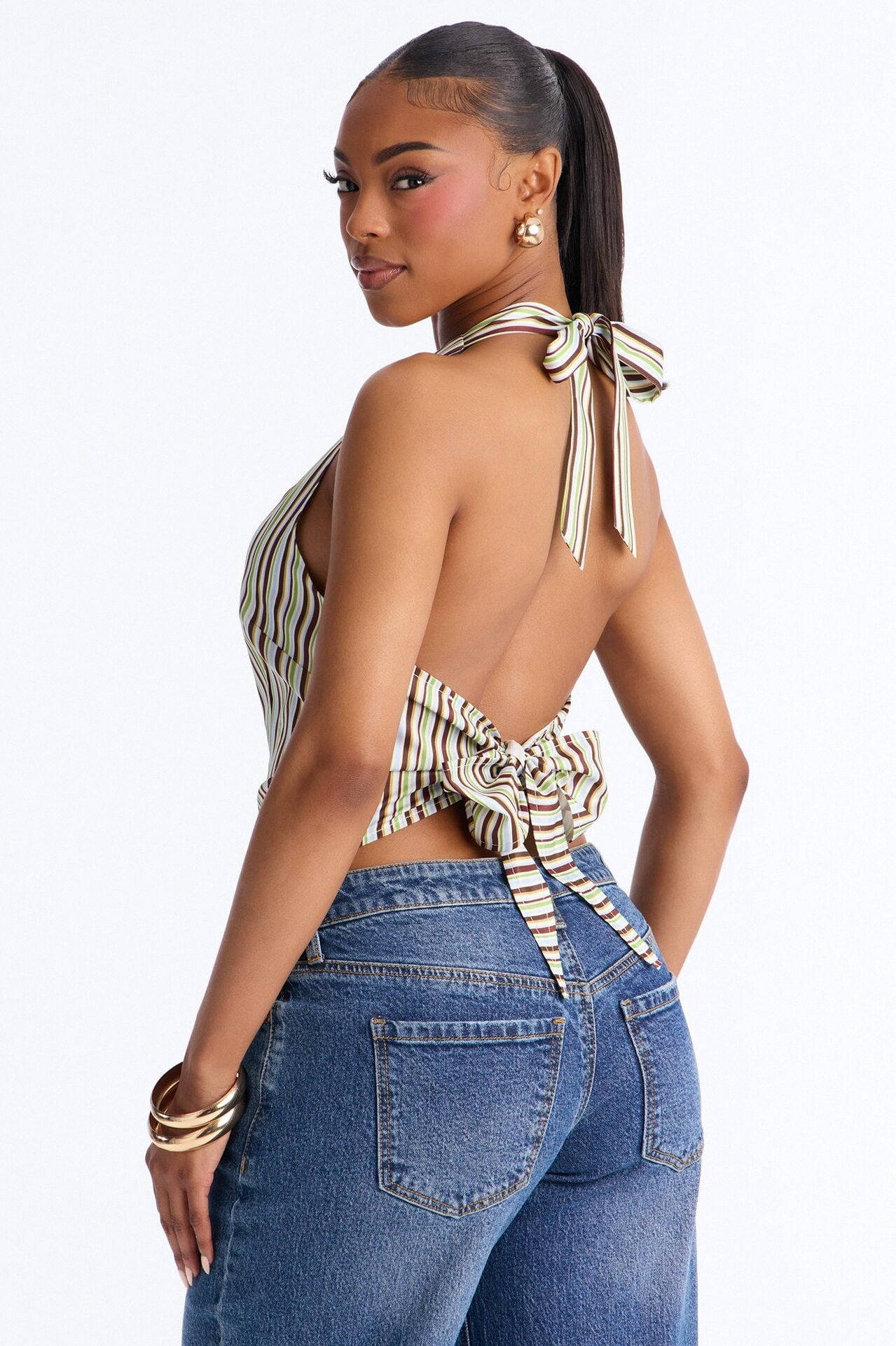 Made For Summer Days Bandana Striped Halter Top - Multi Color image 1