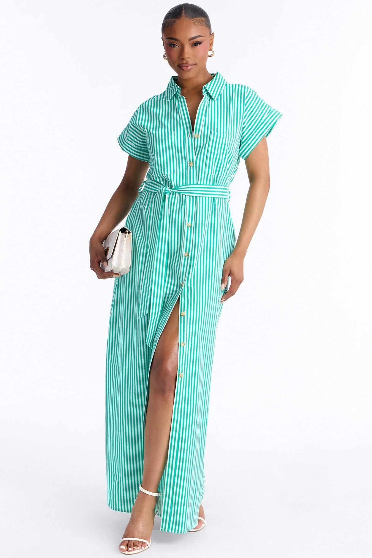 Easy Breezy Maxi Shirt Dress - Green/combo image 1