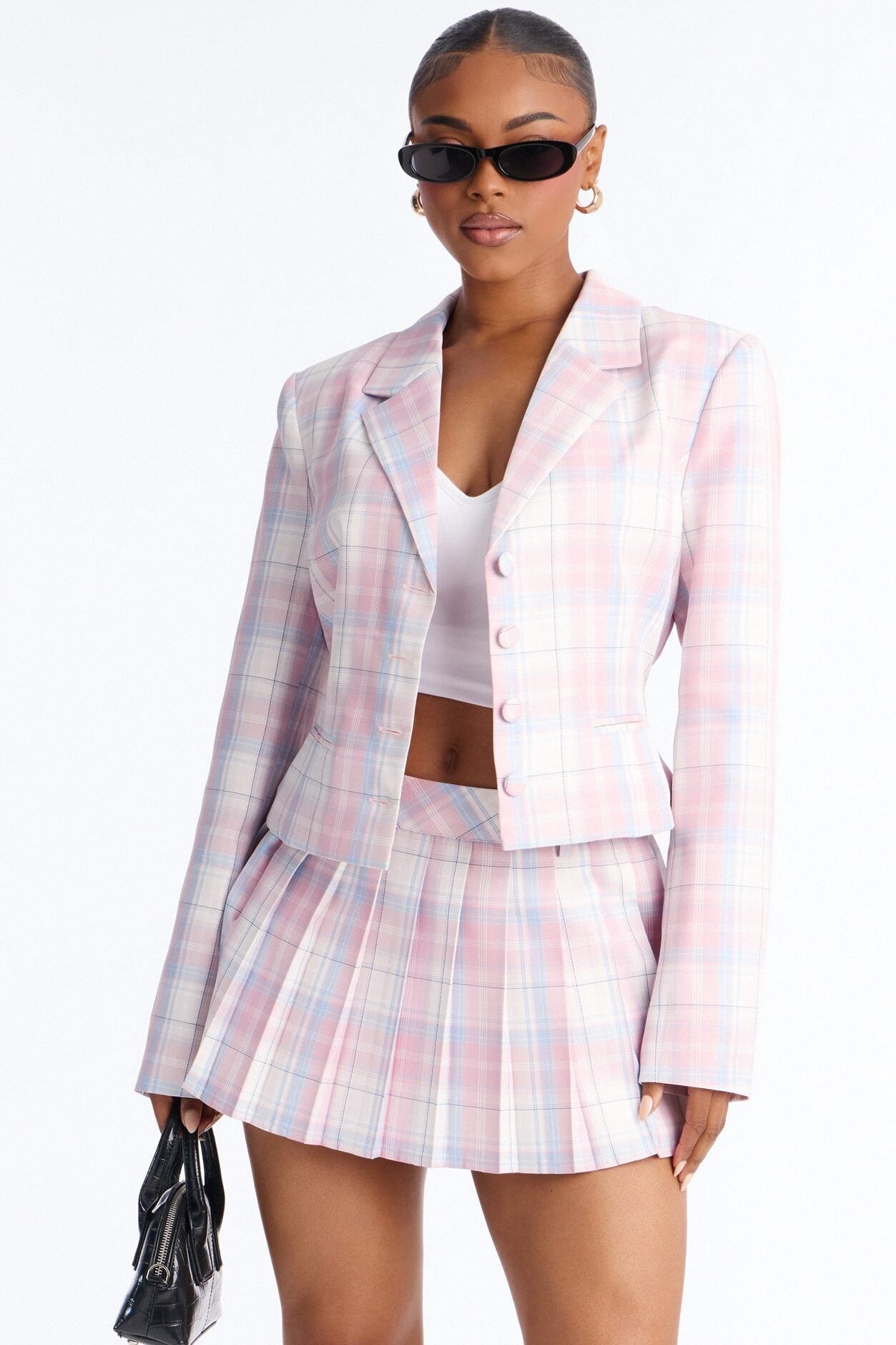 Charmed Twill Plaid Blazer - Pink/combo image 1