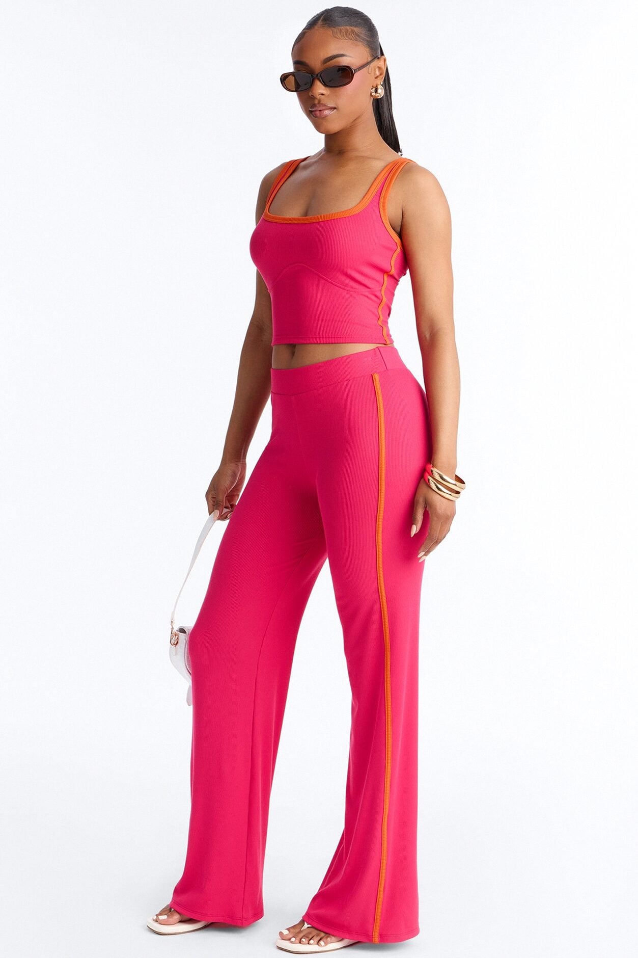 Mica Ribbed Pant Set - Fuchsia image 1