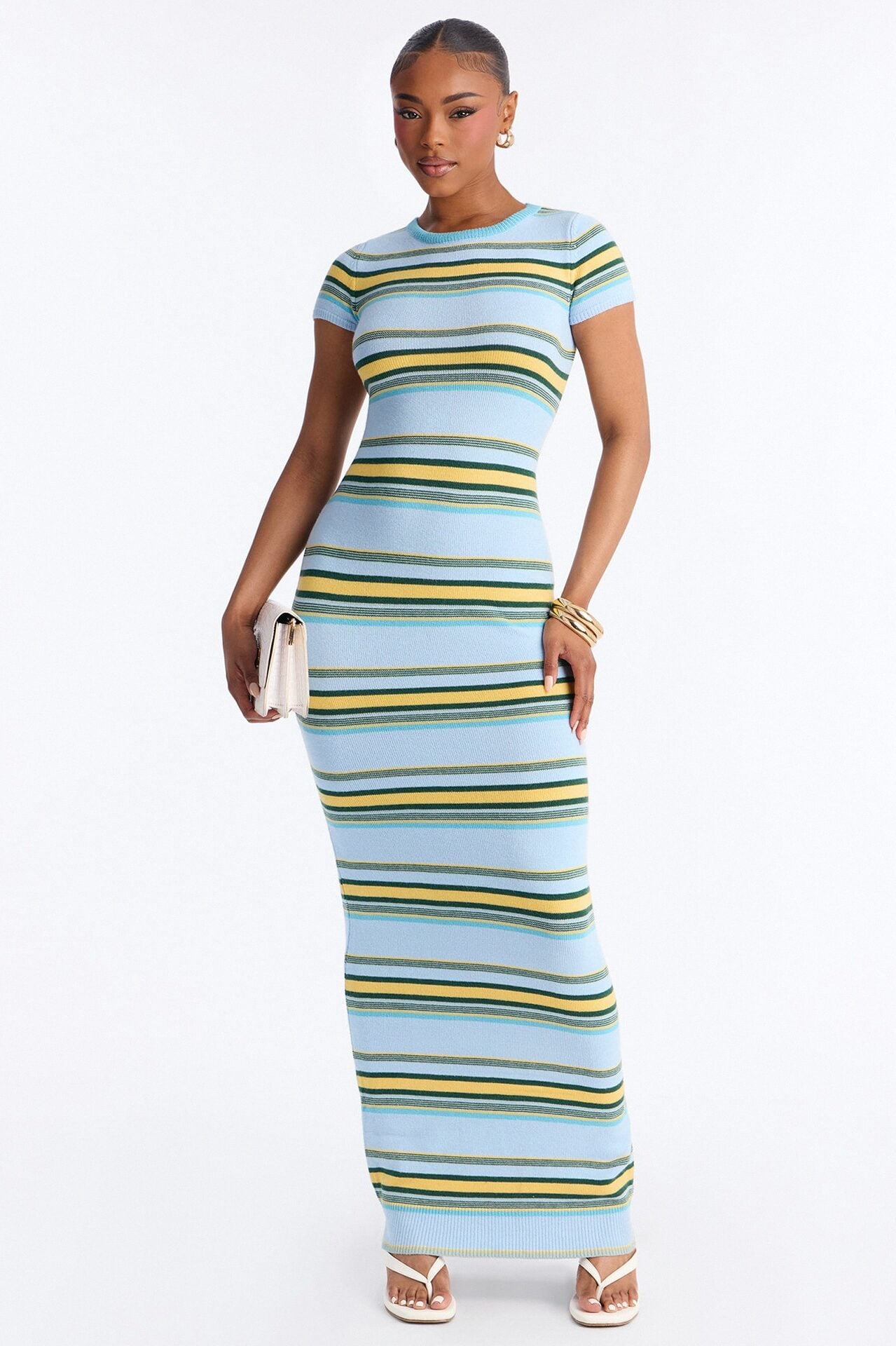 Bennie Striped Sweater Maxi Dress - Blue/combo image 1