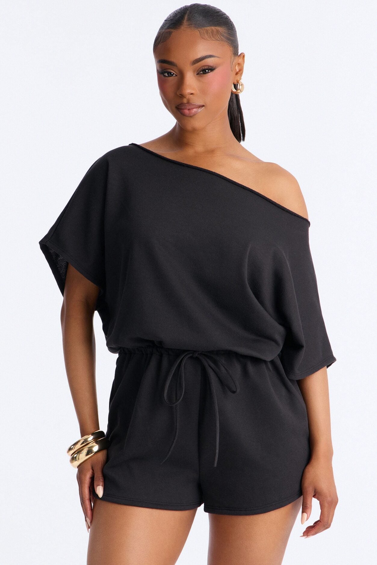 Weekend Away Off Shoulder Romper - Black image 1