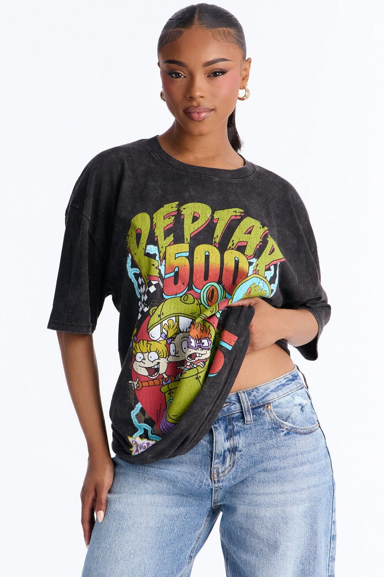 Rugrats Reptar 500 Racing Washed Oversized Tee - Black Wash image 1