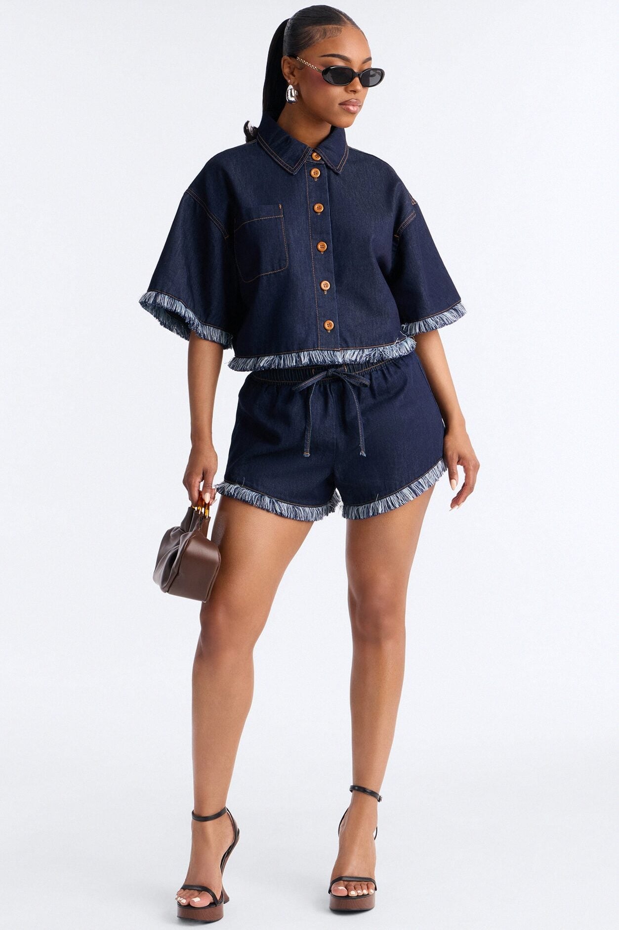 Farina Fringe Short Set - Dark Wash image 1