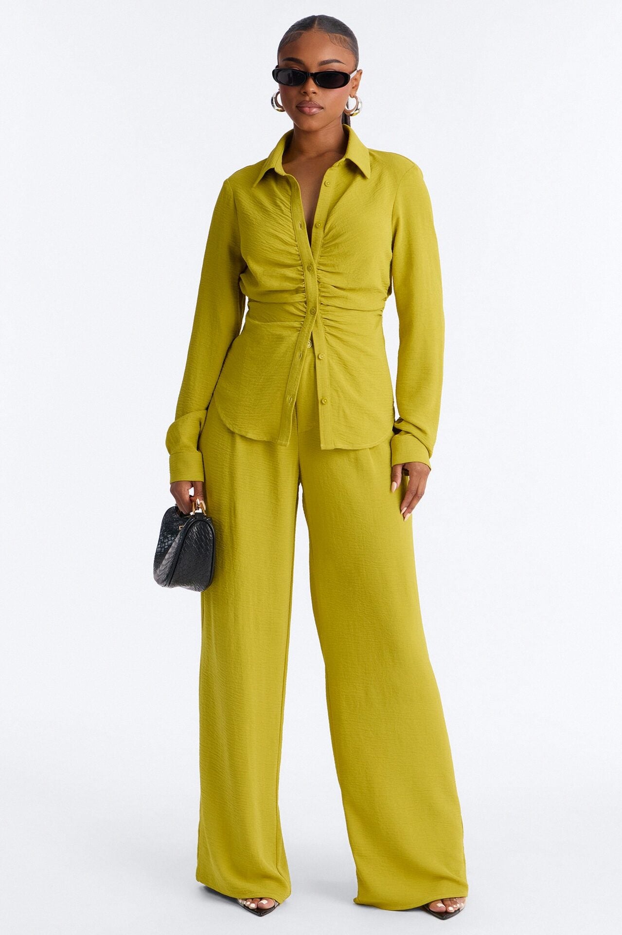 Makenzie Ruched Pant Set - Chartreuse image 1