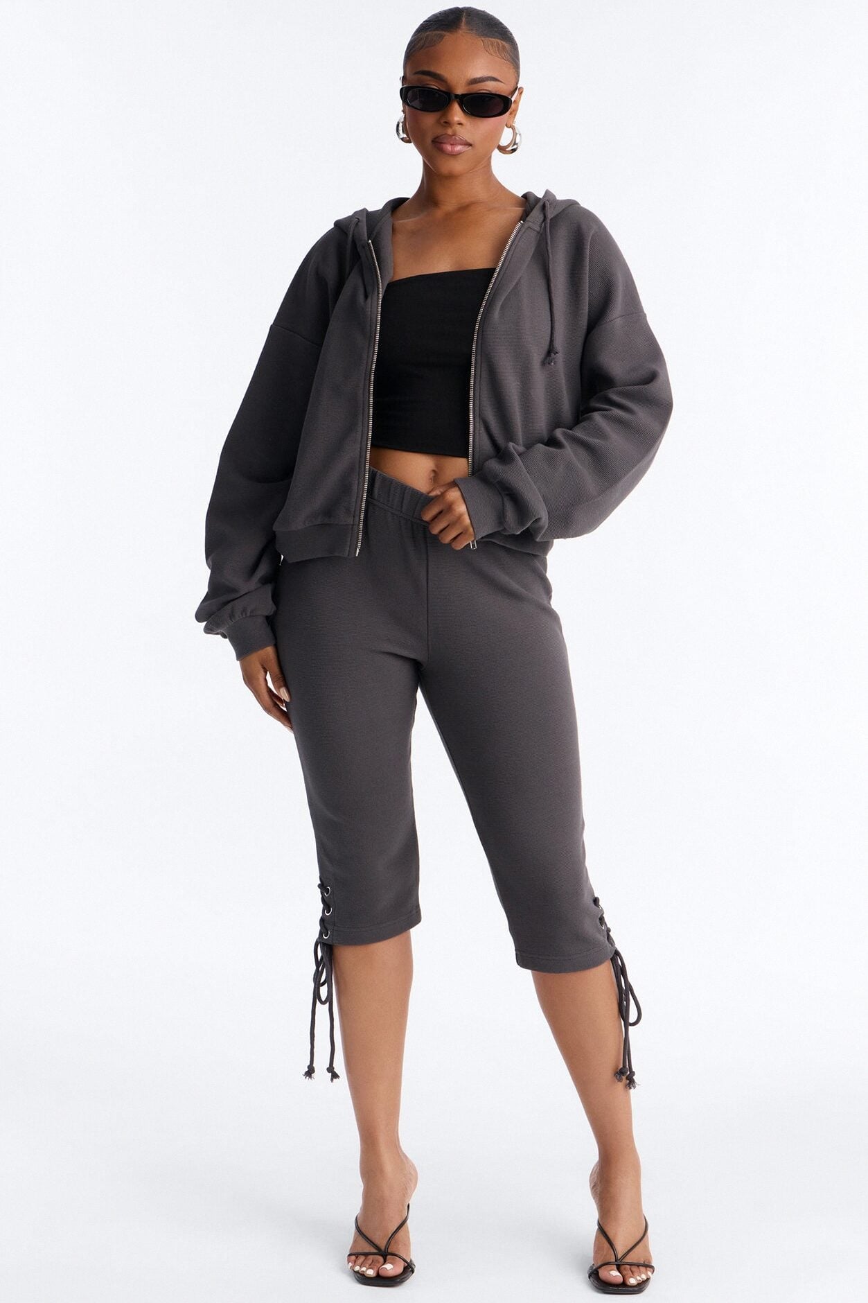 Casual Cutie Knit Capri Set - Charcoal image 1