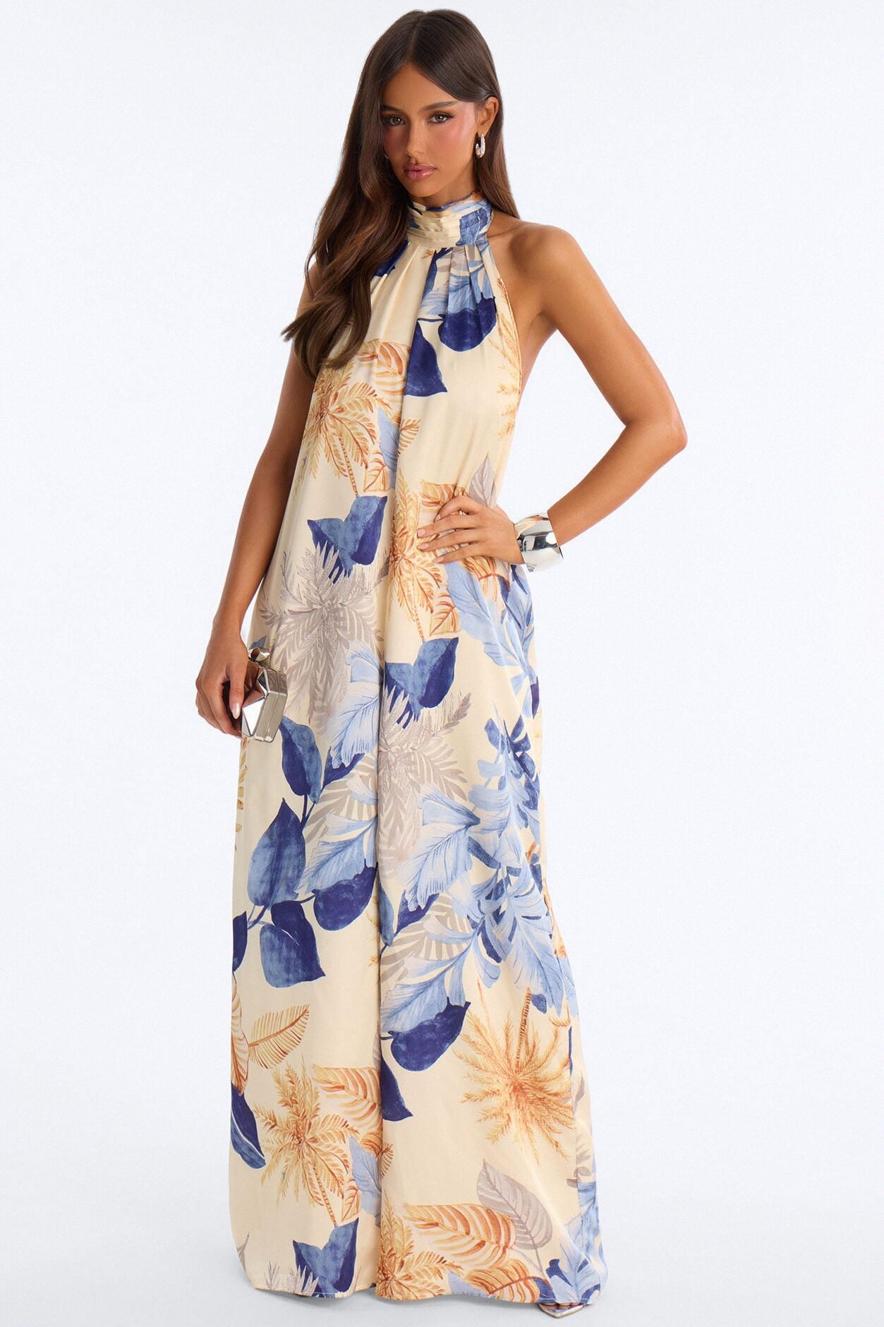 Sunset Party Backless Wide Leg Jumpsuit - Blue/combo image 1