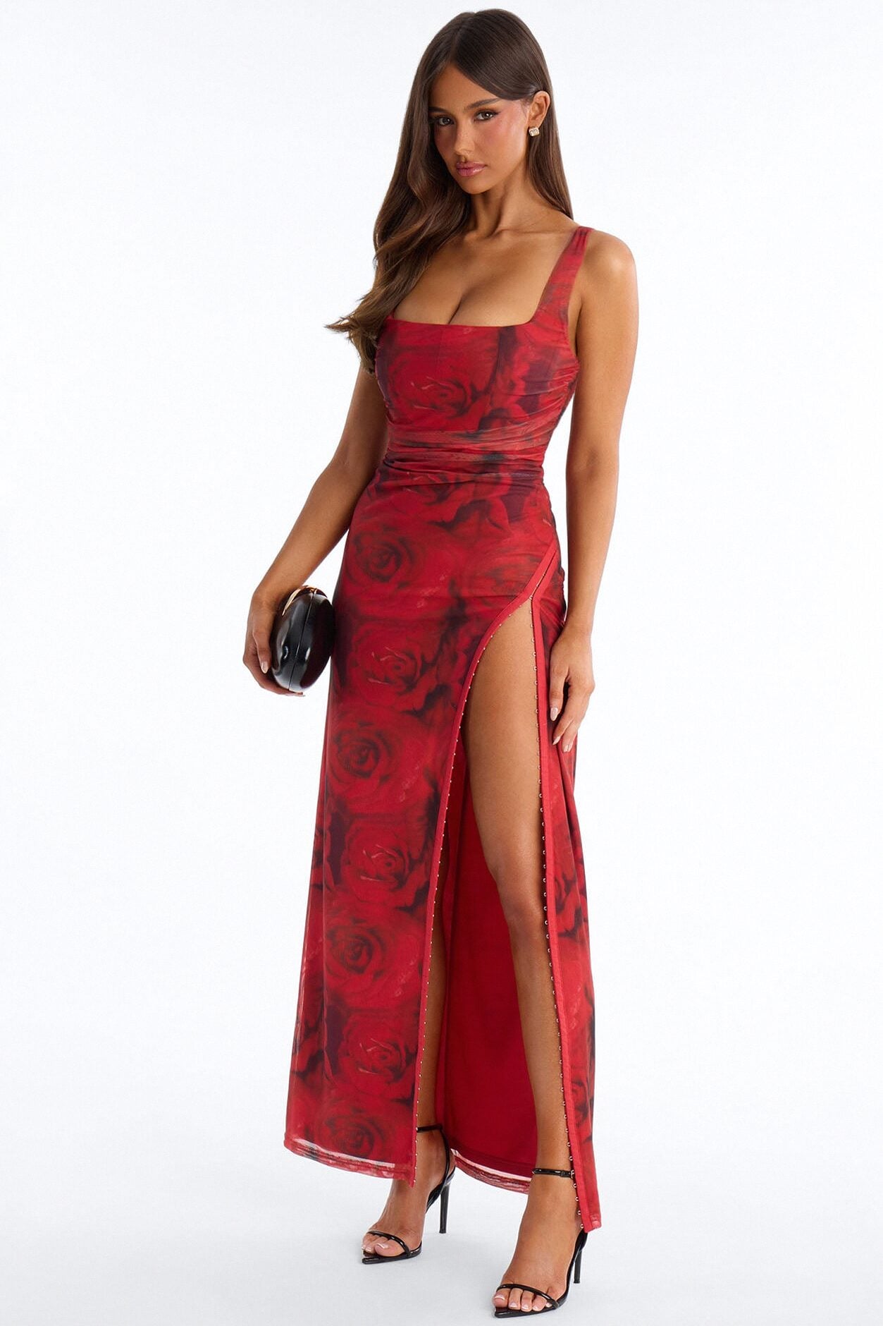 Valentina Hook And Eye Mesh Maxi Dress - Red/combo image 1