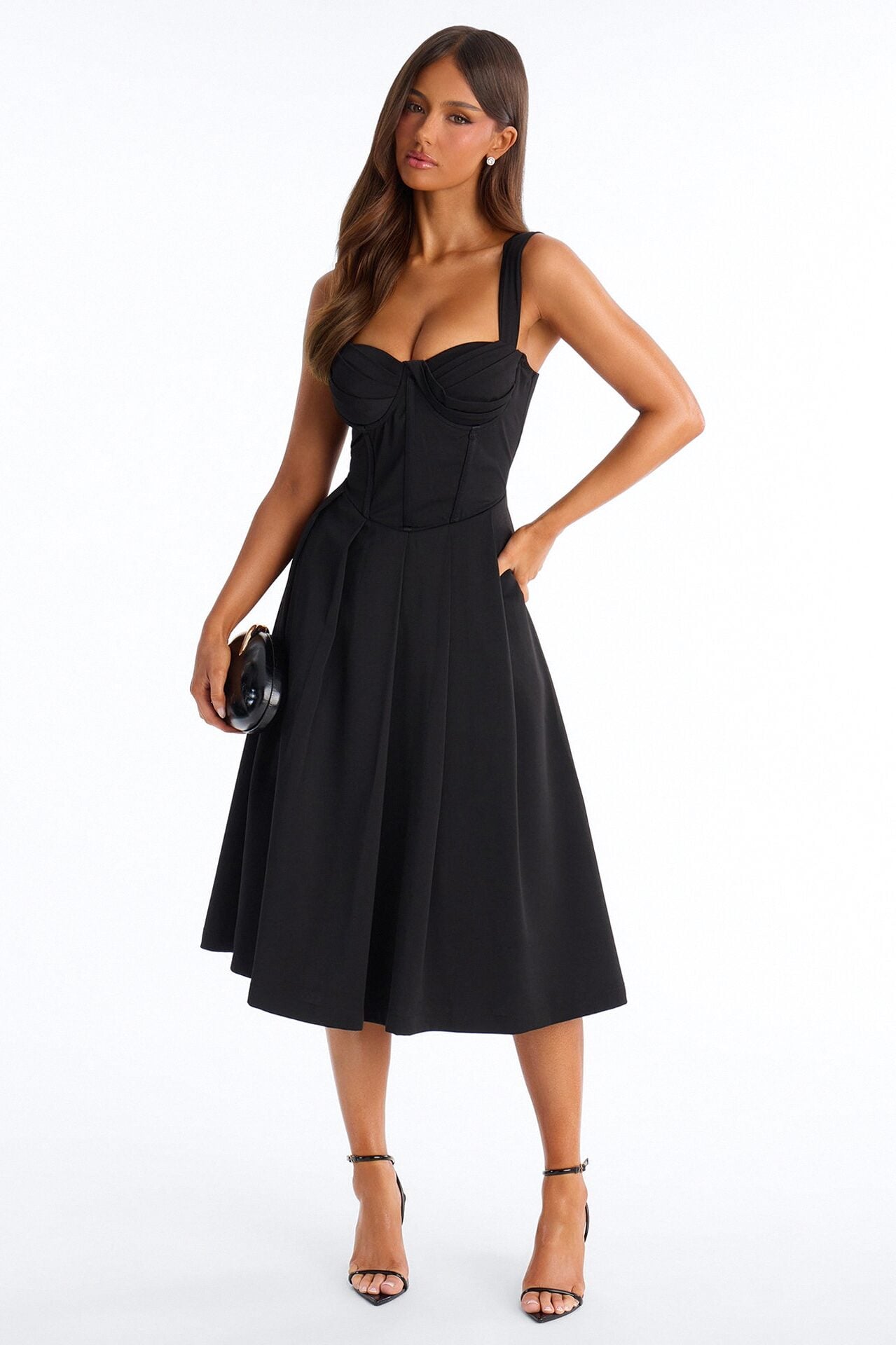 Gabriela Pleated Corset Midi Dress - Black image 1