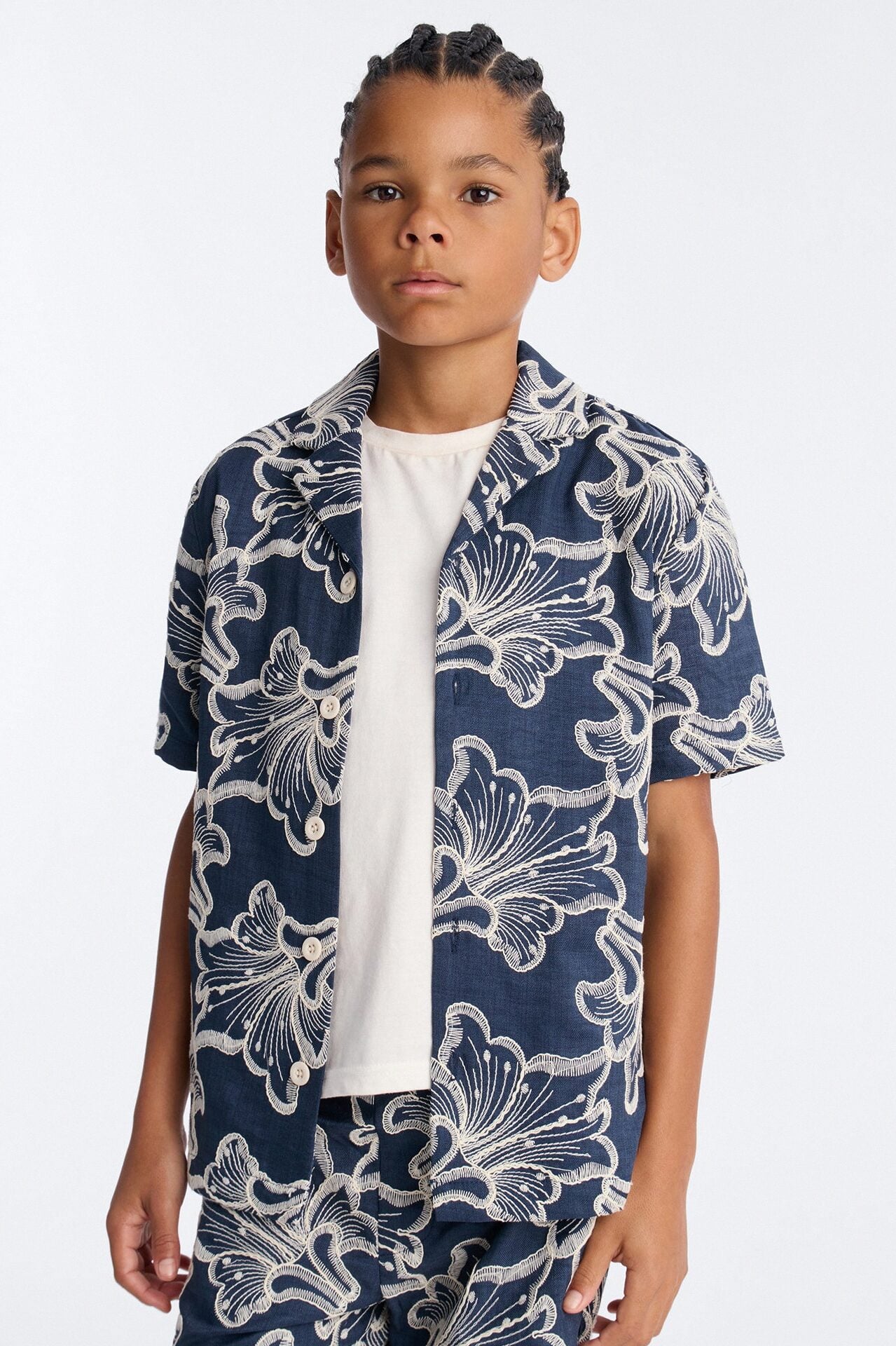 Mini Coastal Drift Cuban Button Up Shirt - Navy image 1