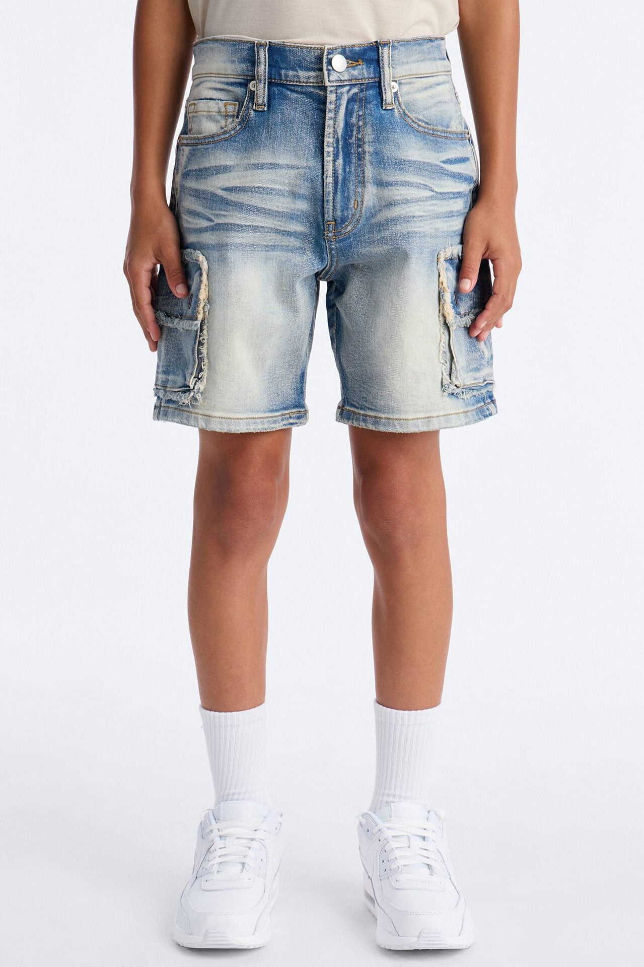 Mini Rush Home Denim Cargo Shorts - Light Blue Wash image 1