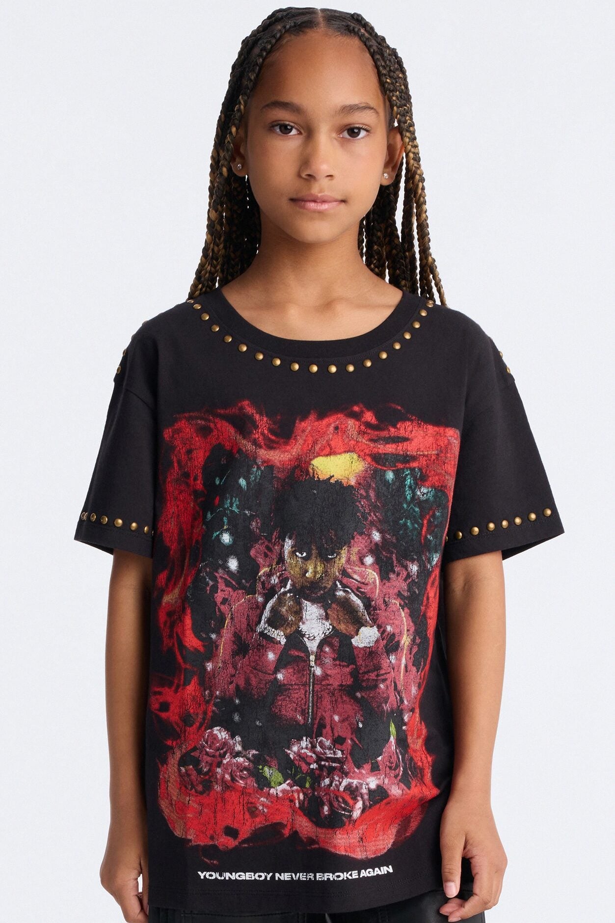 Mini NBA Youngboy Studded Short Sleeve Tshirt - Black image 1