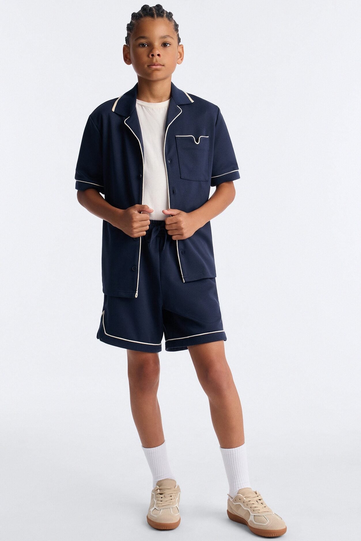 Mini Noir Cuban Collar Shirt - Navy image 1