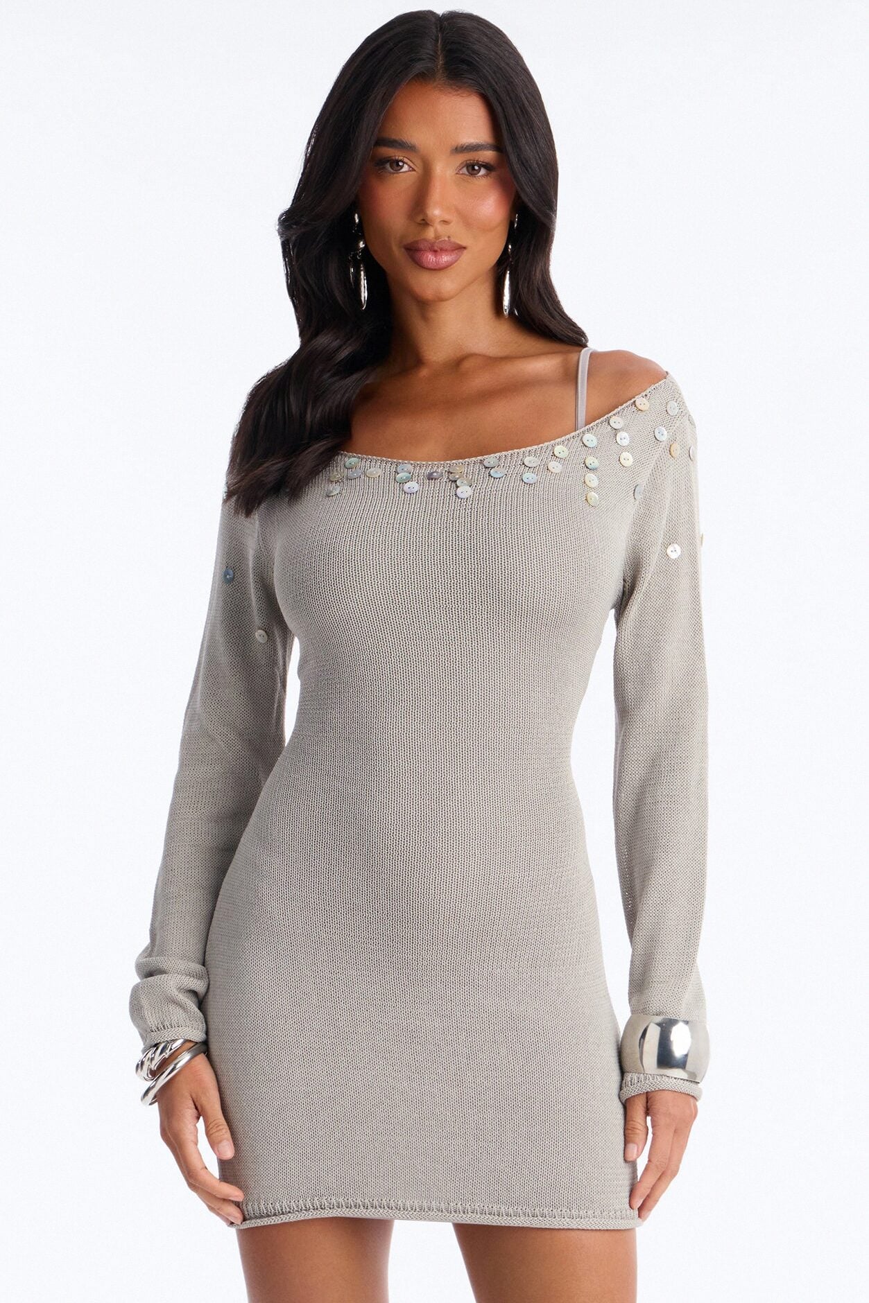 Mara Long Sleeve Sweater Mini Dress - Grey image 1