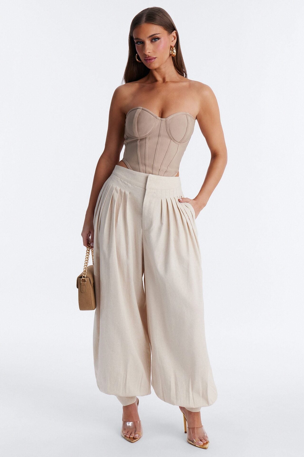 Samantha High Waisted Balloon Jogger Pant 30″ - Natural image 1