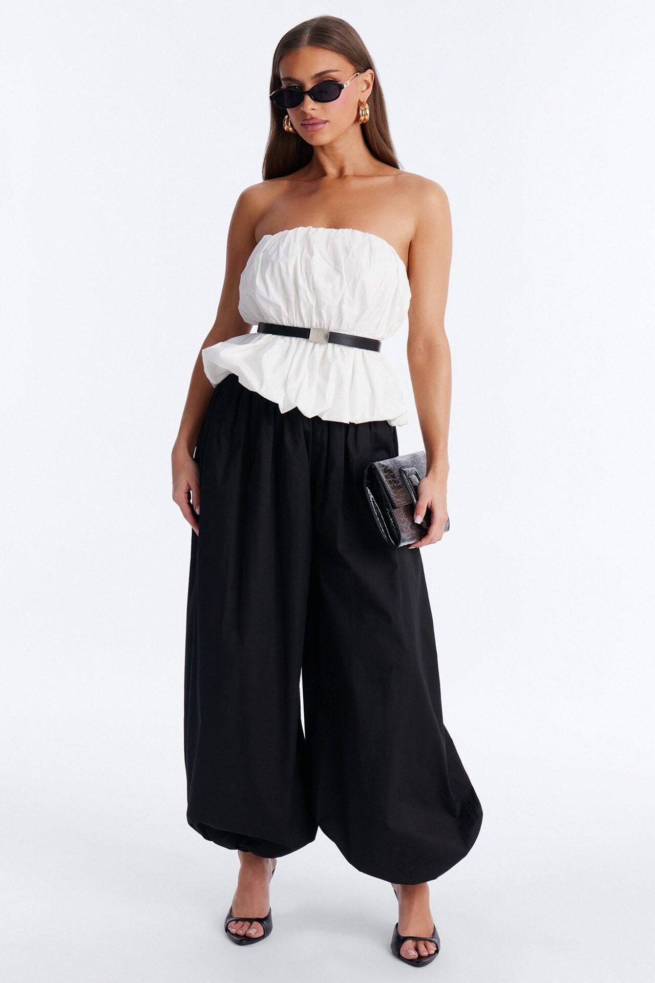 Sabrina Belted Balloon Pant Set - Black/White image 1