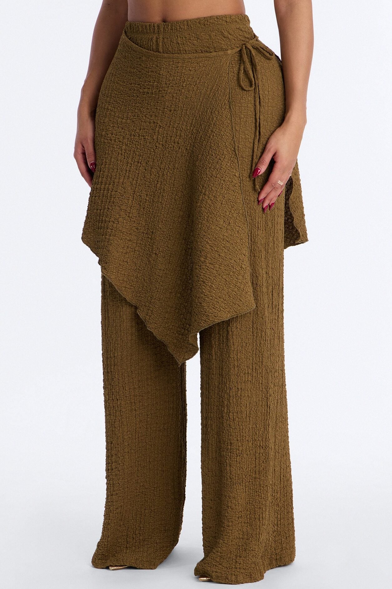 Wrap It Up Skirt Wide Leg Pant 33″ - Olive image 1